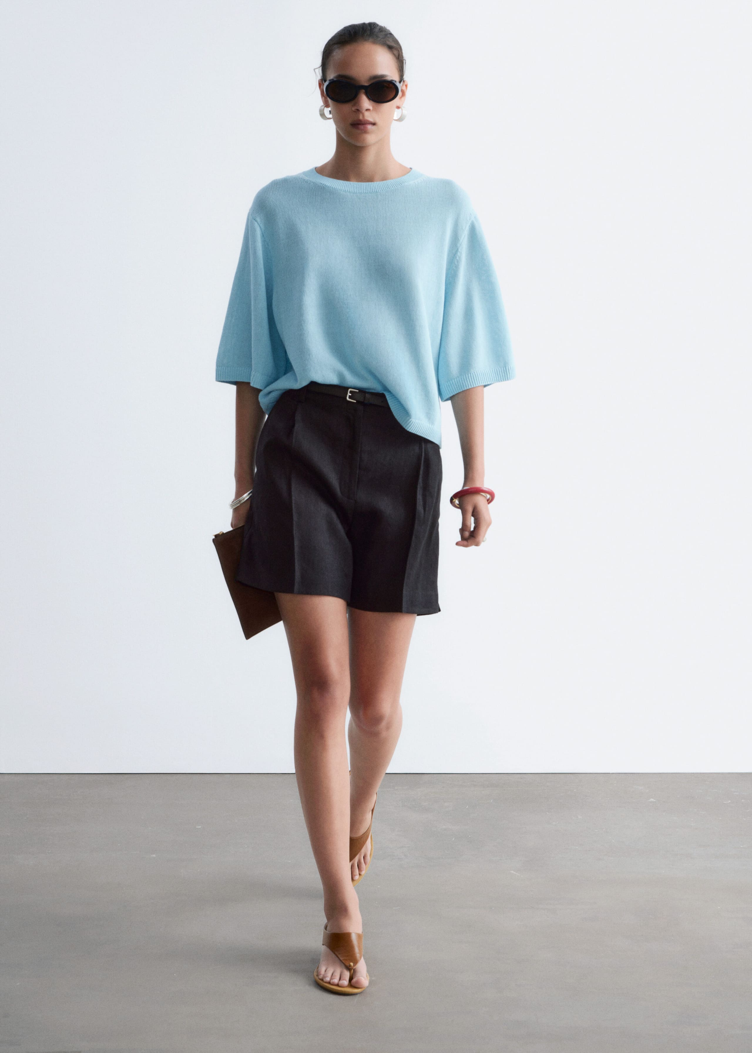Knitted Cotton T-Shirt - Yellow - Lookbook
