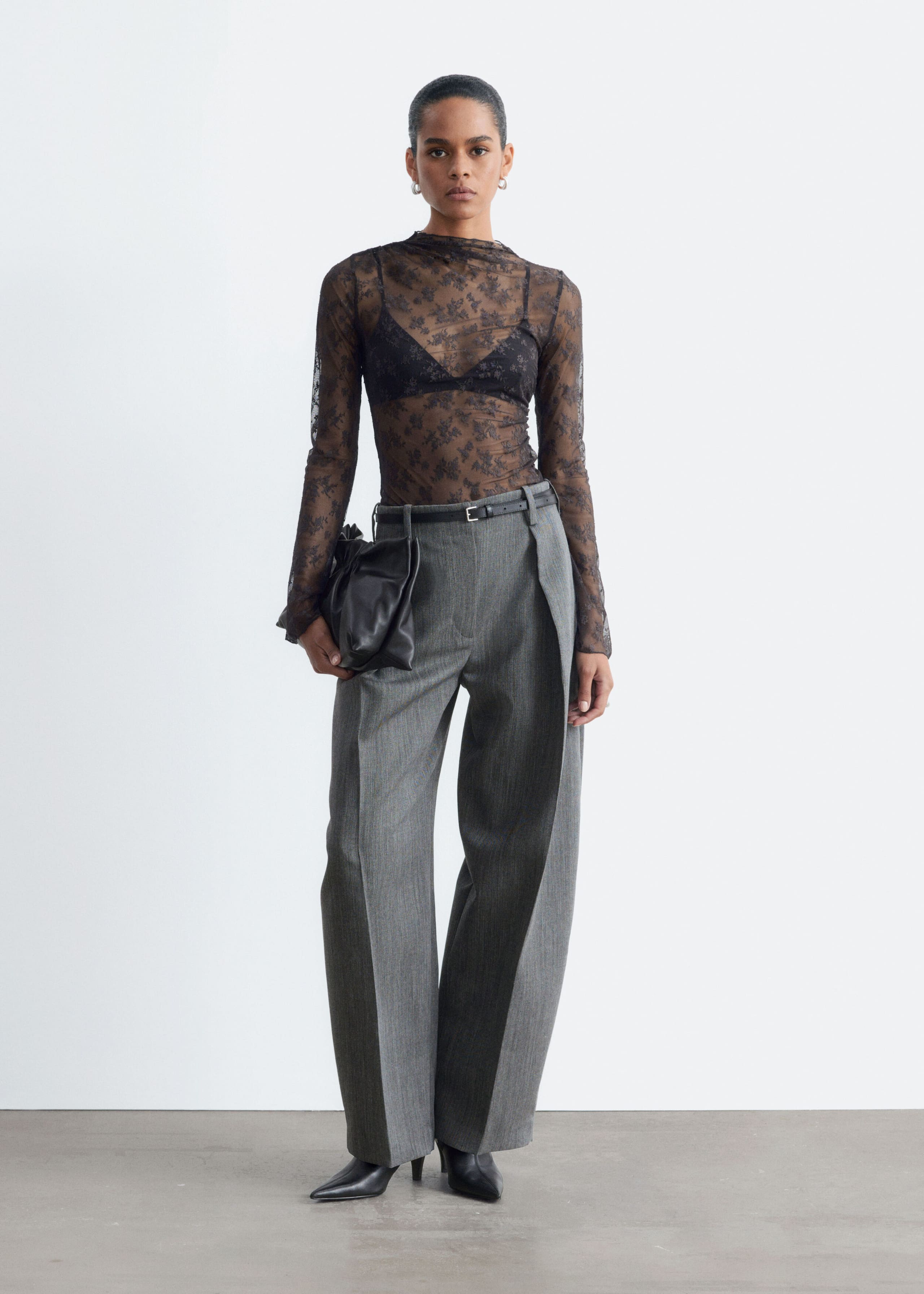 Mock-Neck Lace Top - Dark Red - Lookbook