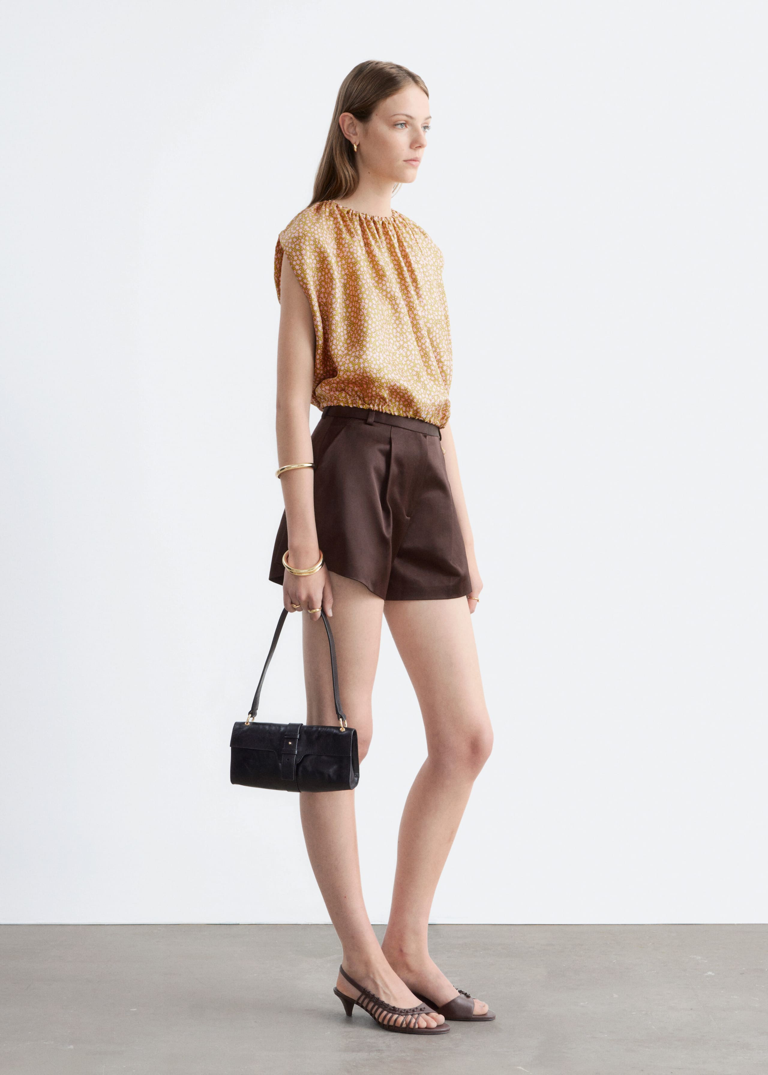 Image of Printed Drawstring Silk Top