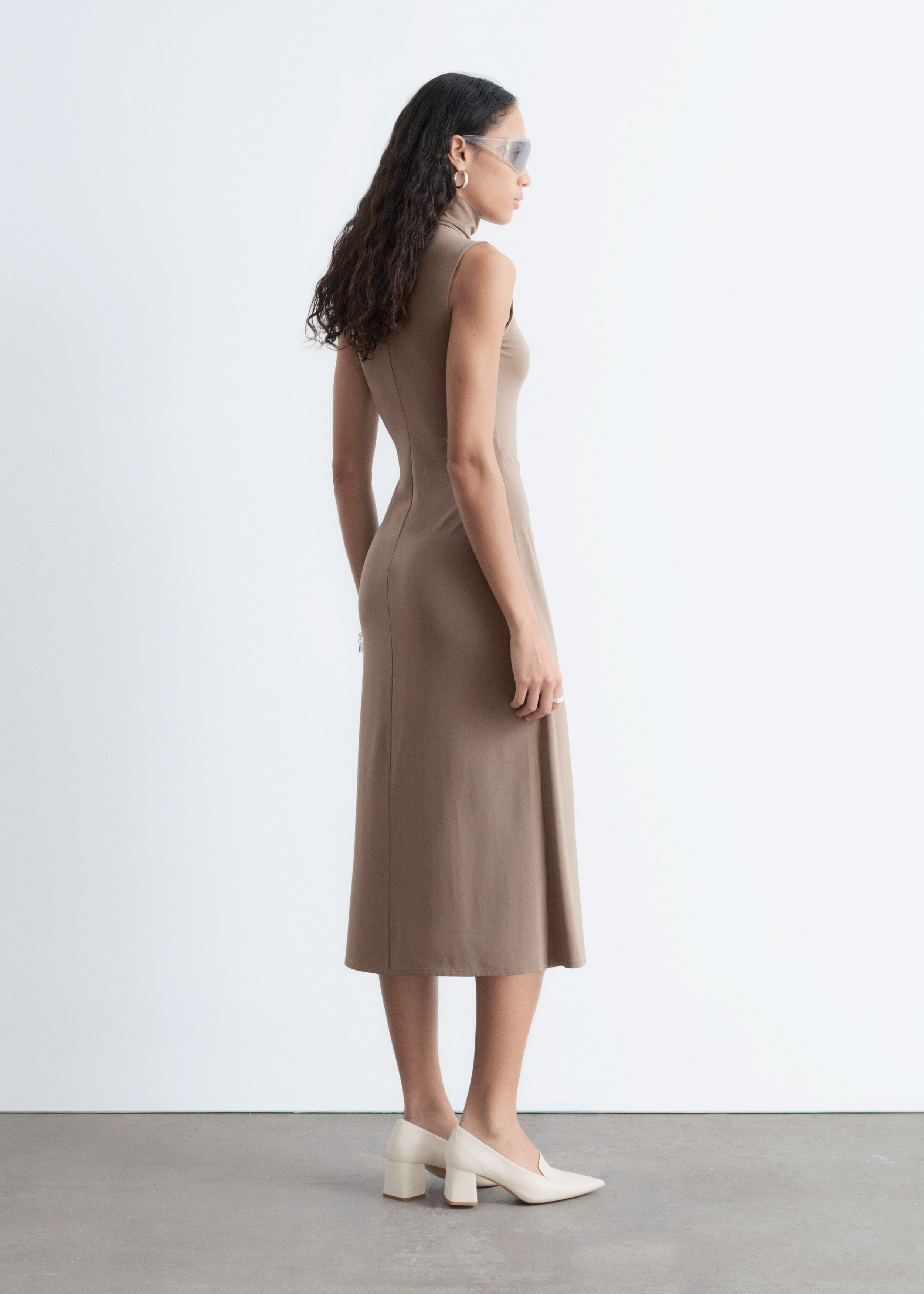 Sleeveless Turtleneck Midi Dress - Mole - Midi dresses