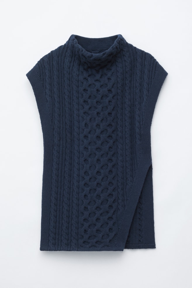 Gilet a lupetto in maglia a trecce - Blu scuro - 1