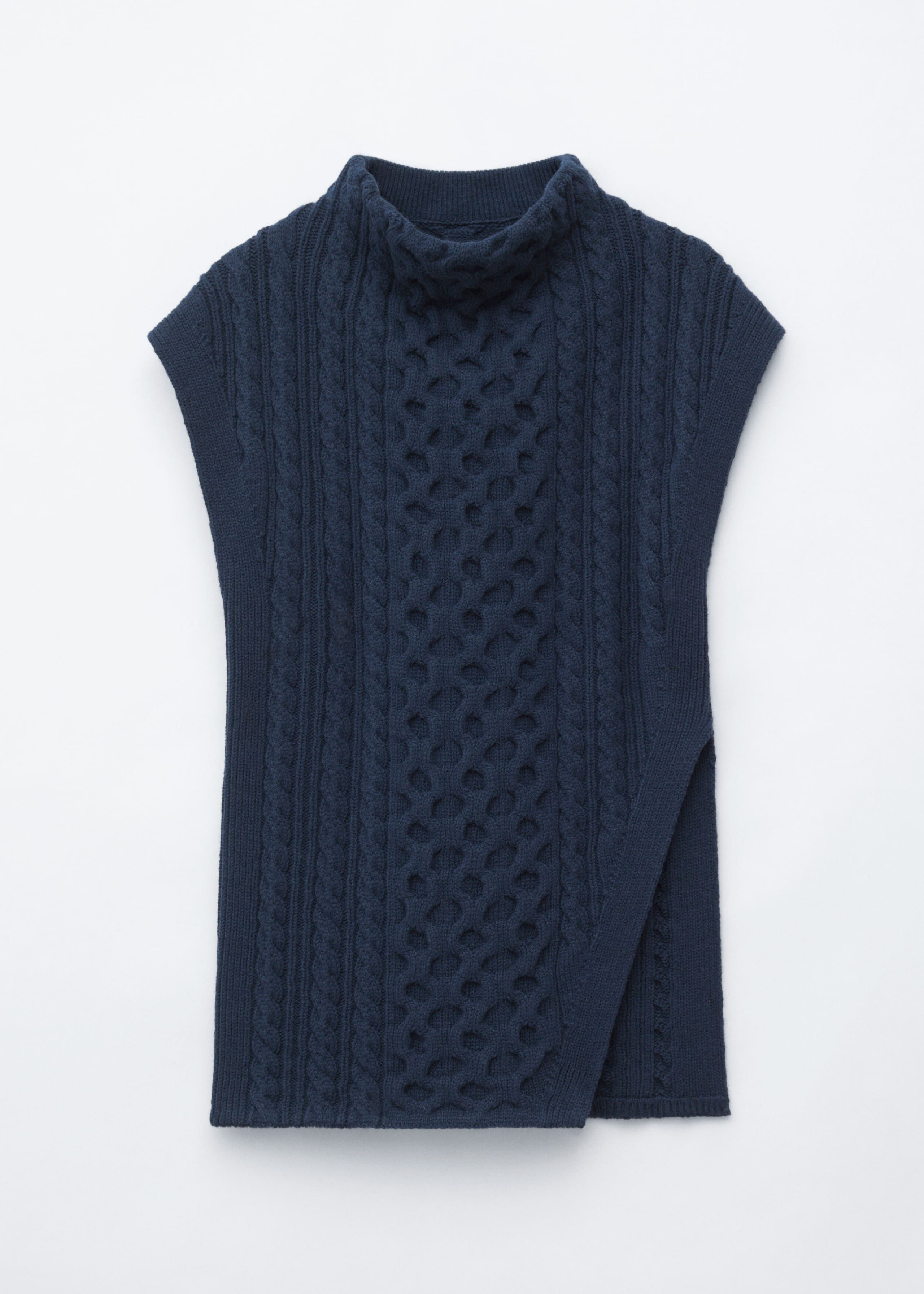 Cable-Knit Mock Neck Vest - Dark Blue - Still Life