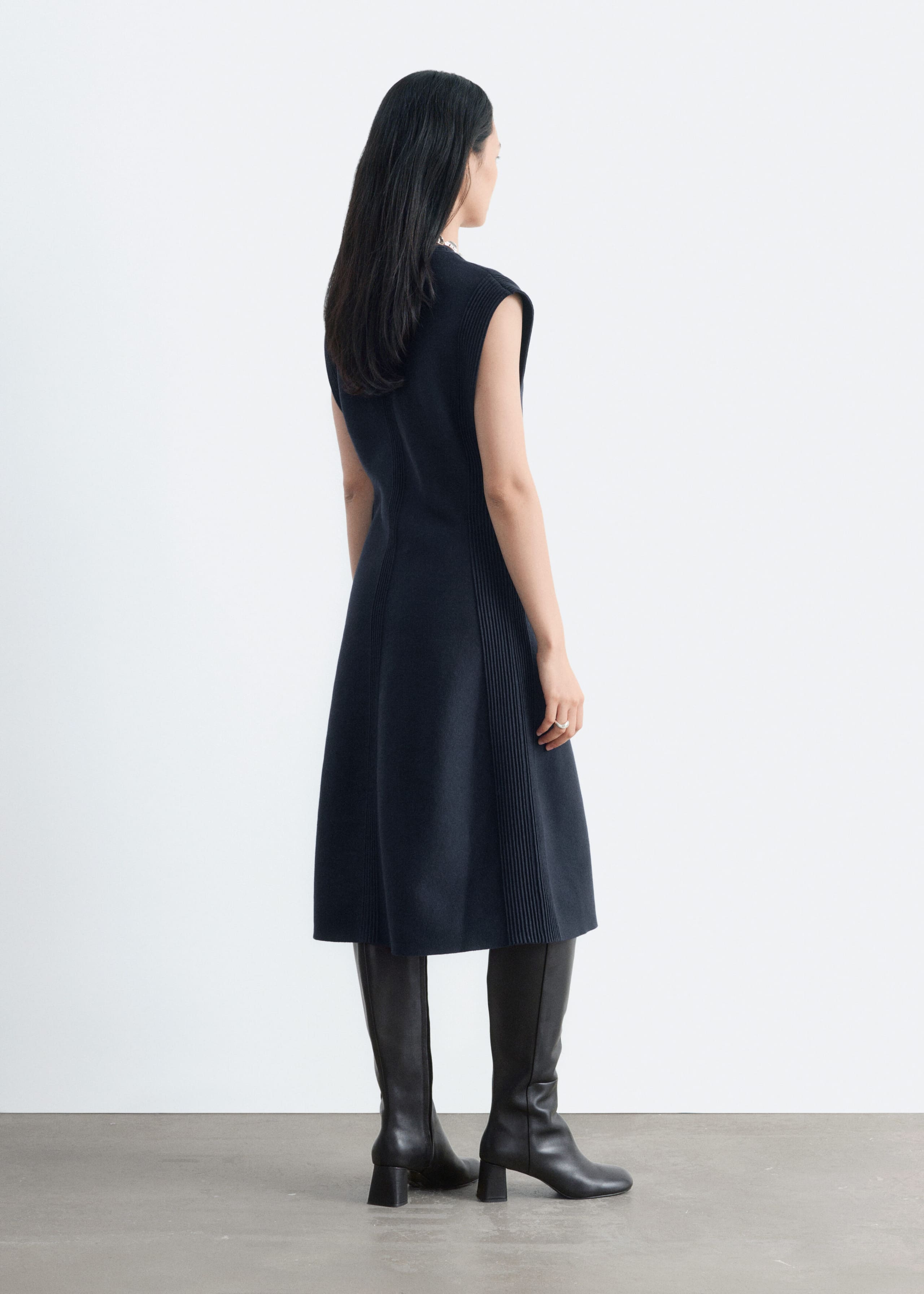 Cotton-Wool Midi Dress - Dark Blue - Lookbook