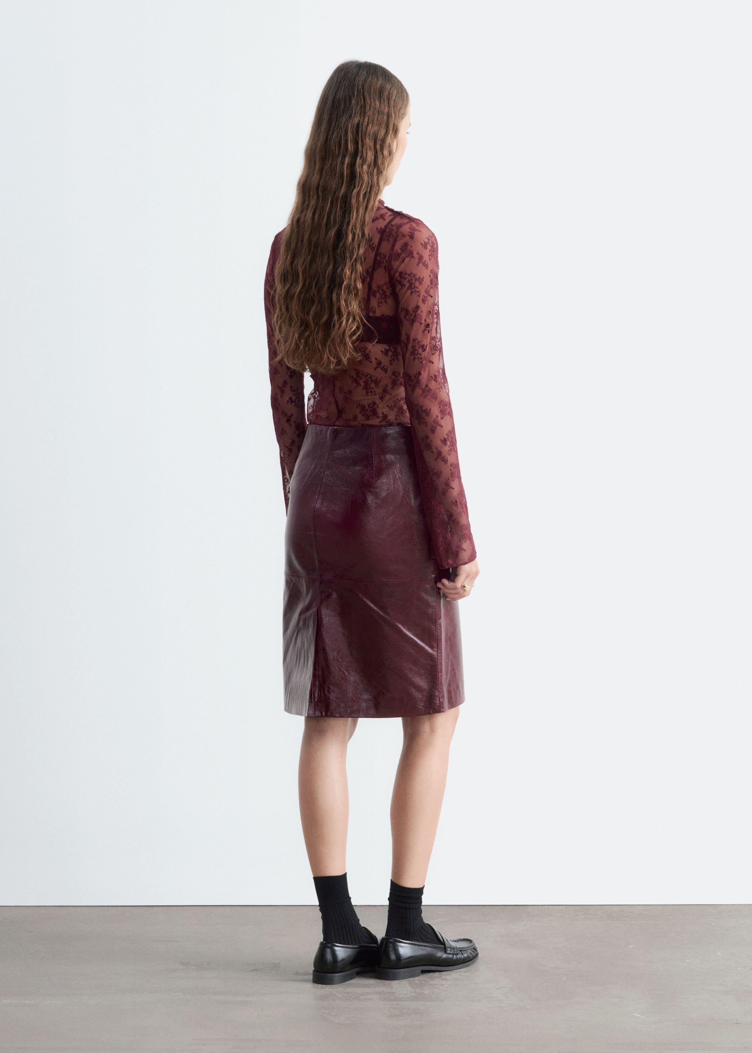 Mock-Neck Lace Top - Dark Red - Lookbook