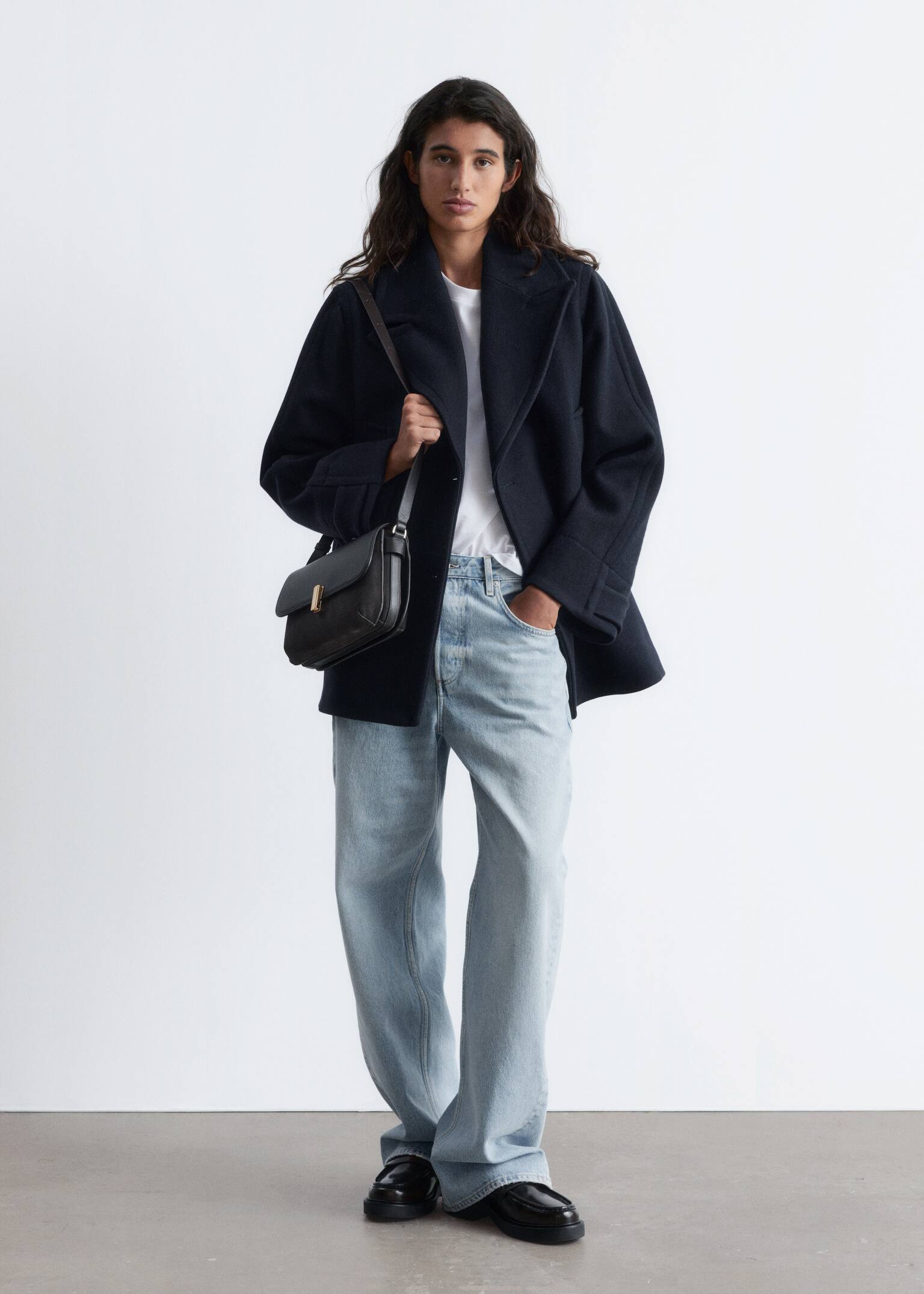 Eleganter Cabanmantel aus Wolle - Navyblau