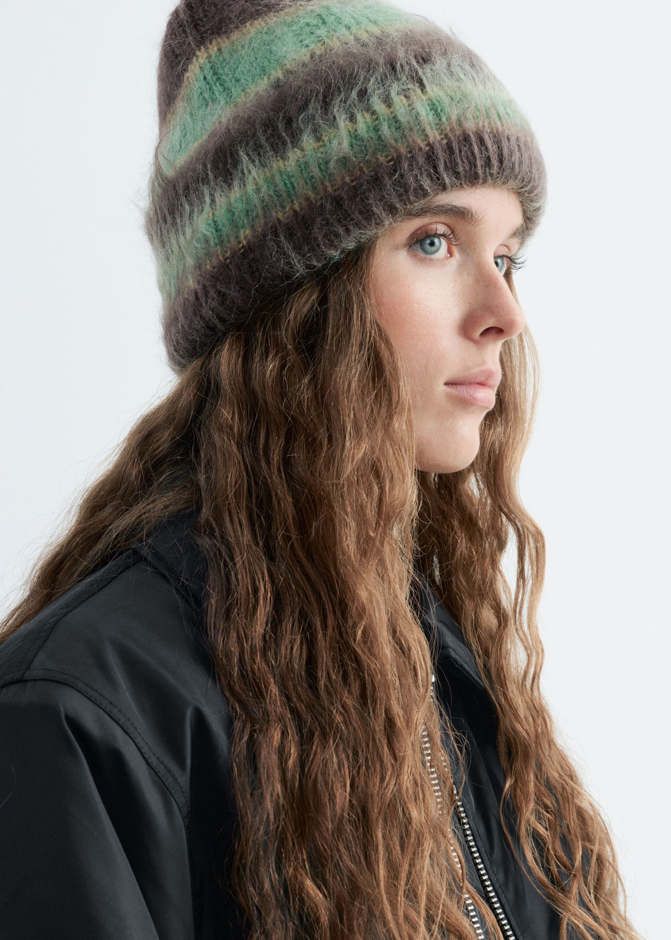 Mohair-Wool Beanie - Green/Brown - Lookbook