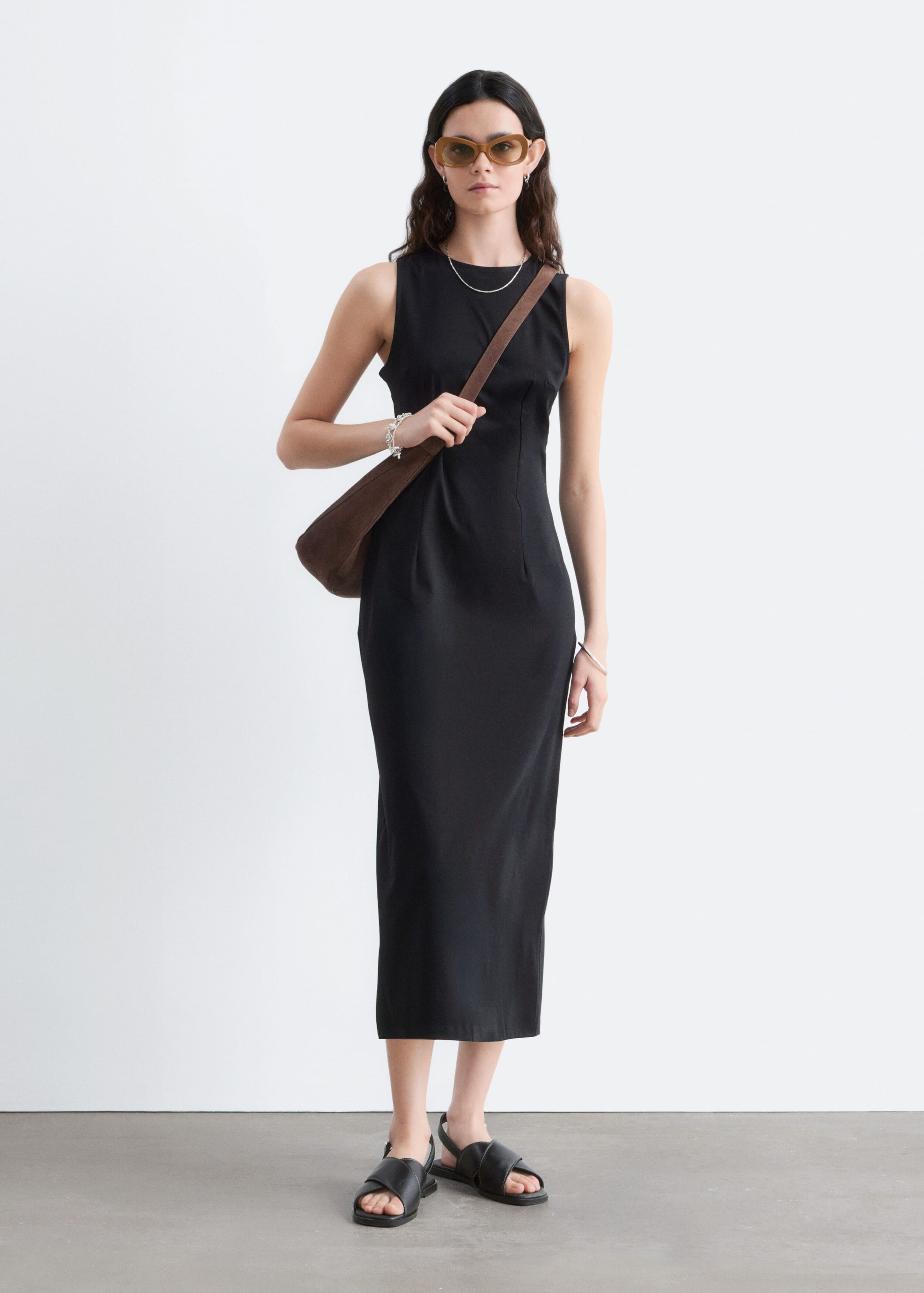 Image of Fitted Cotton Jersey Midi Dress
