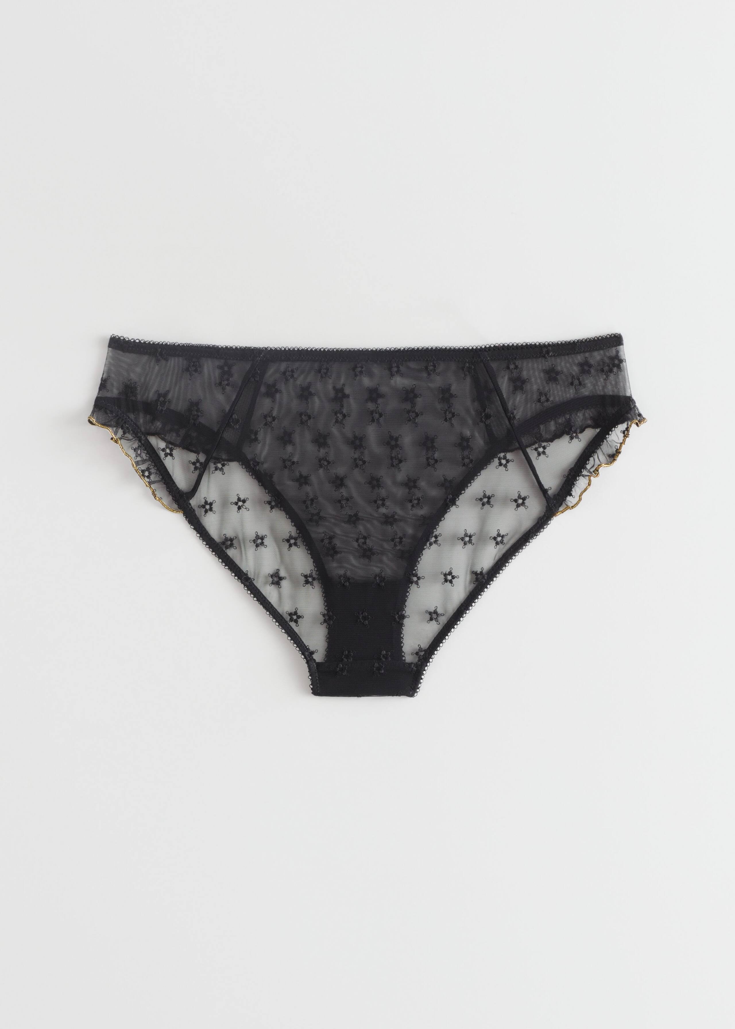 Ruffle Trim Lace Briefs - Black - Natura morta