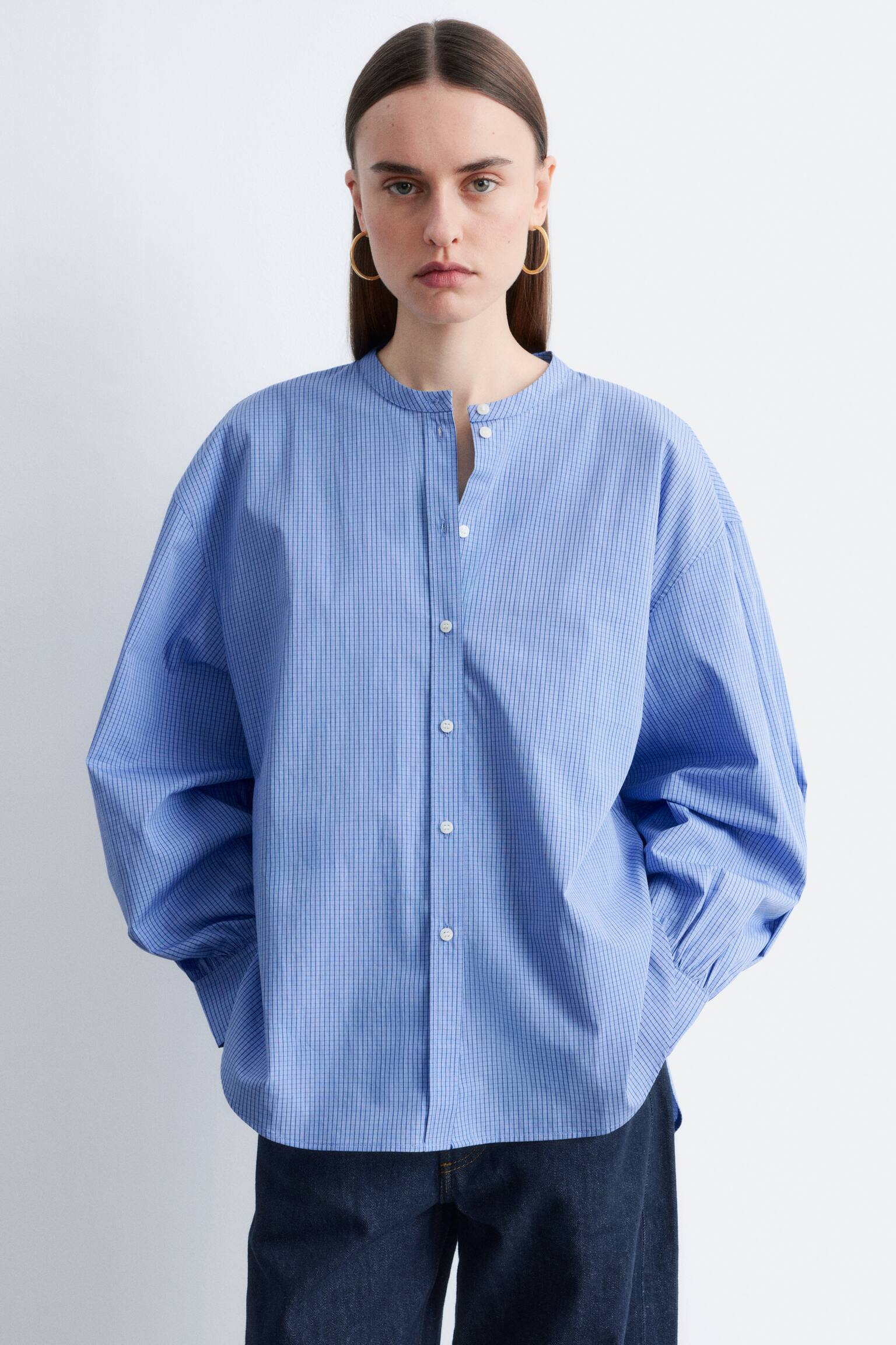 Oversized bomuldsskjorte - Blå/ternet/Sort ternet/Hvid - 5