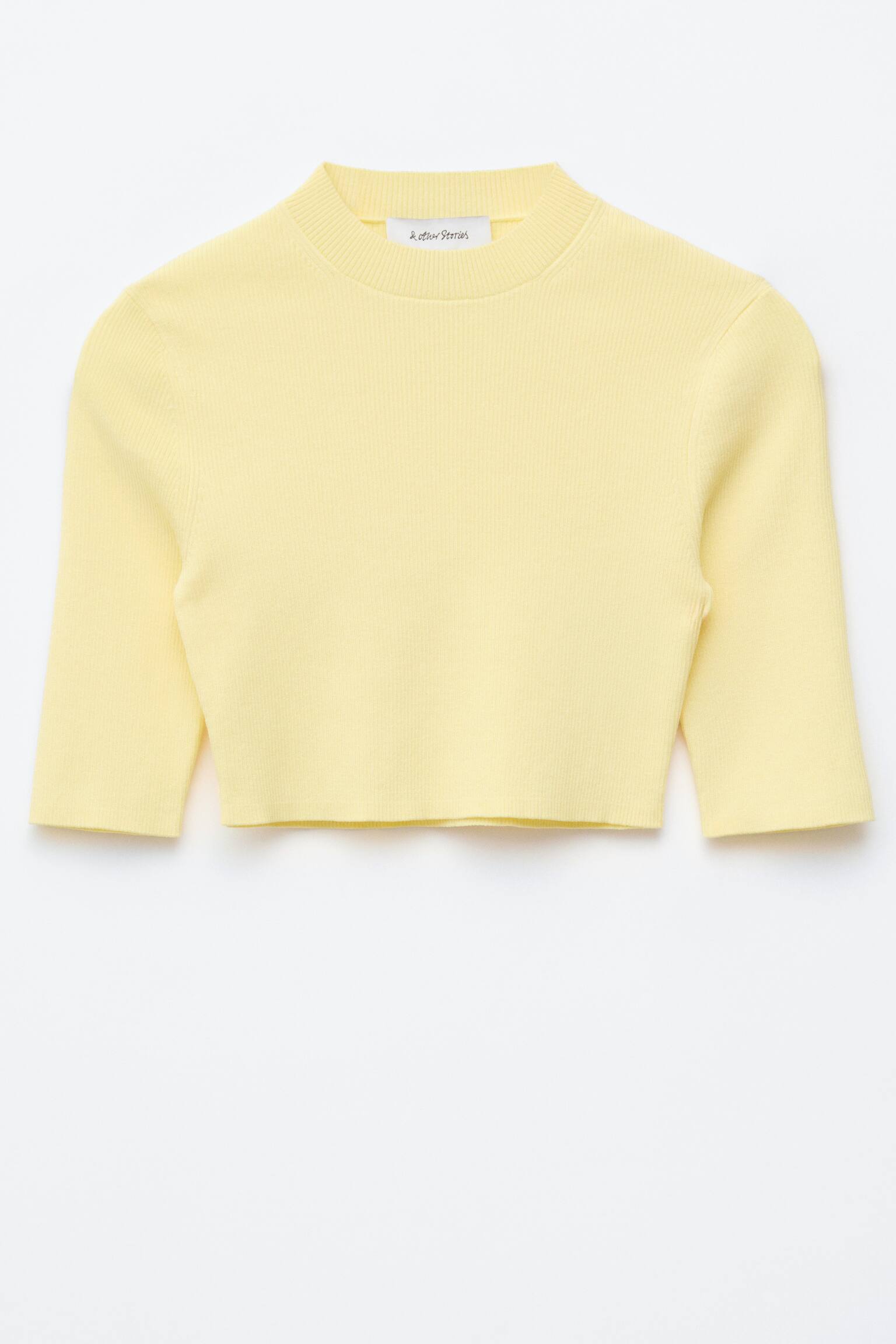 Nauwsluitend cropped T-shirt - Pastelgeel/Donkergrijs - 2