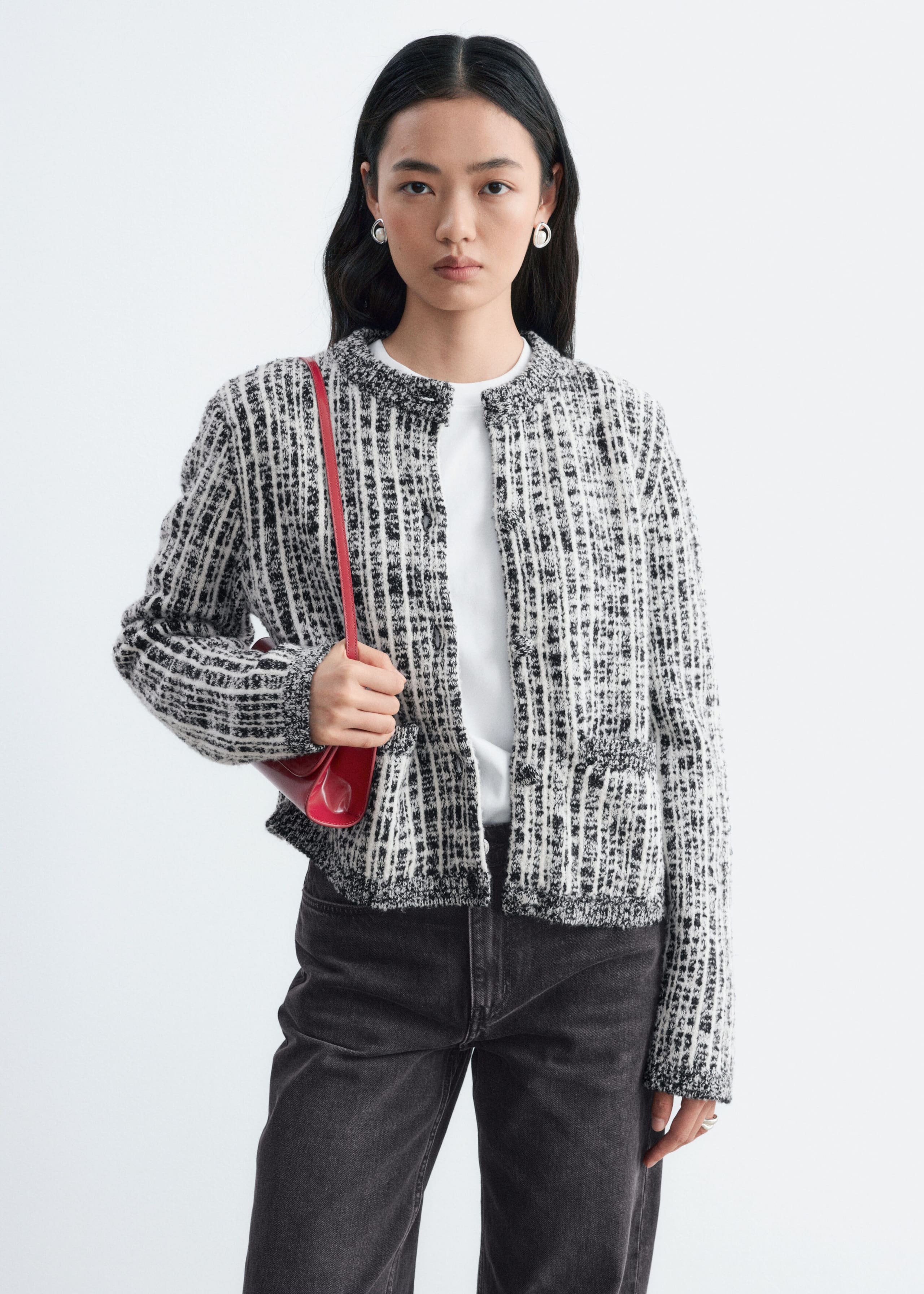 Wool-Cotton Cardigan - Black/White - Lookbook