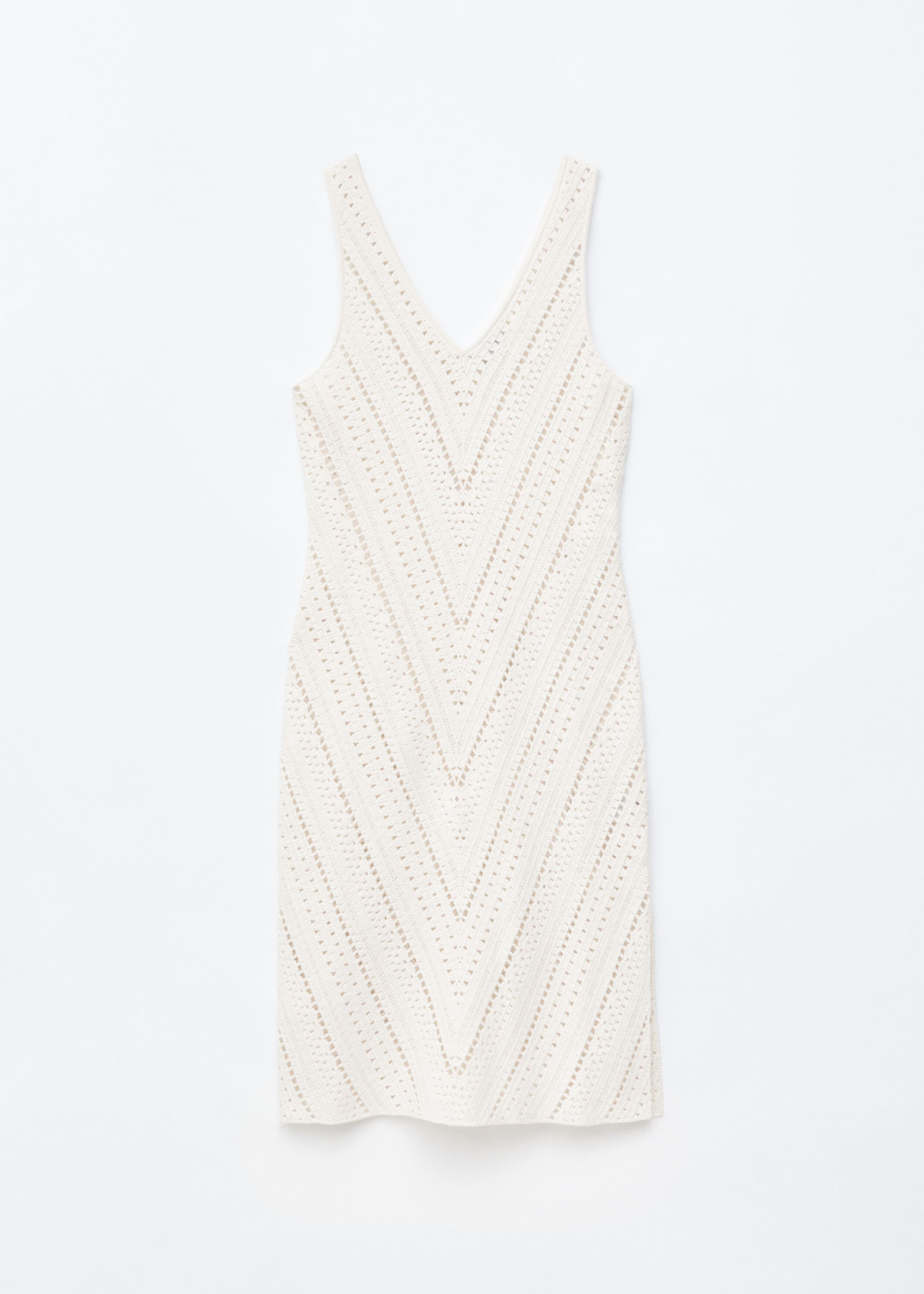 Crocheted V-Neck Midi Dress - White - Lookbook