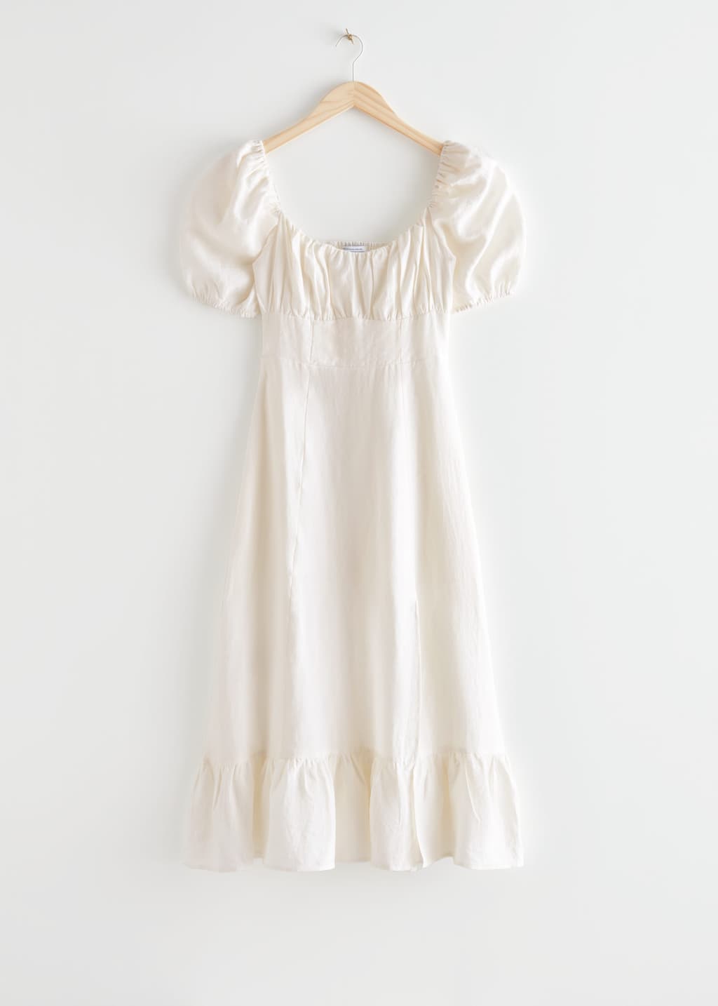Robe midi en lin et à manches bouffantes - Blanc - Still Life