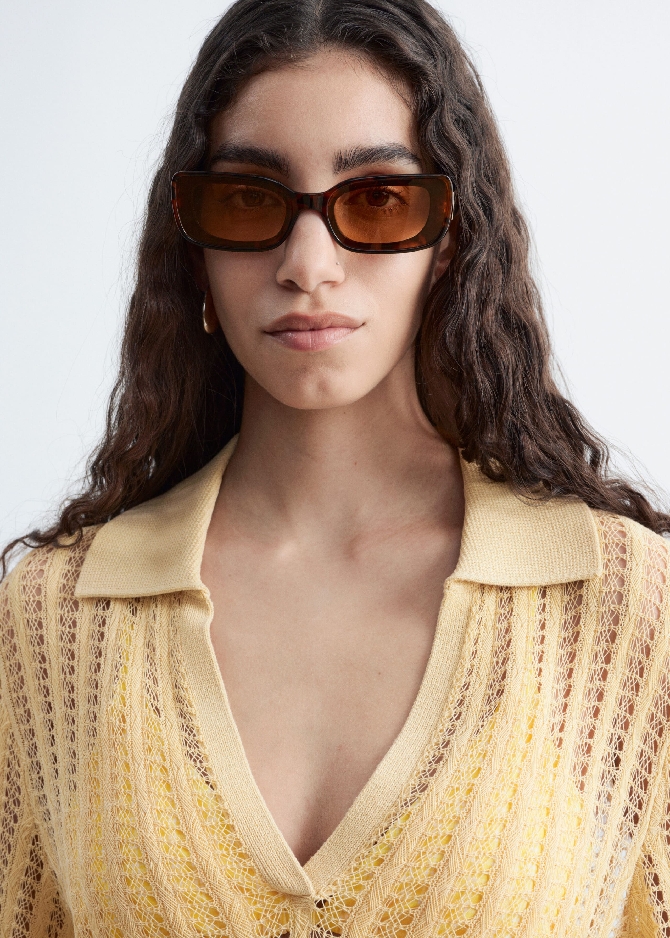 Open-Knit Polo Top - Yellow - Lookbook