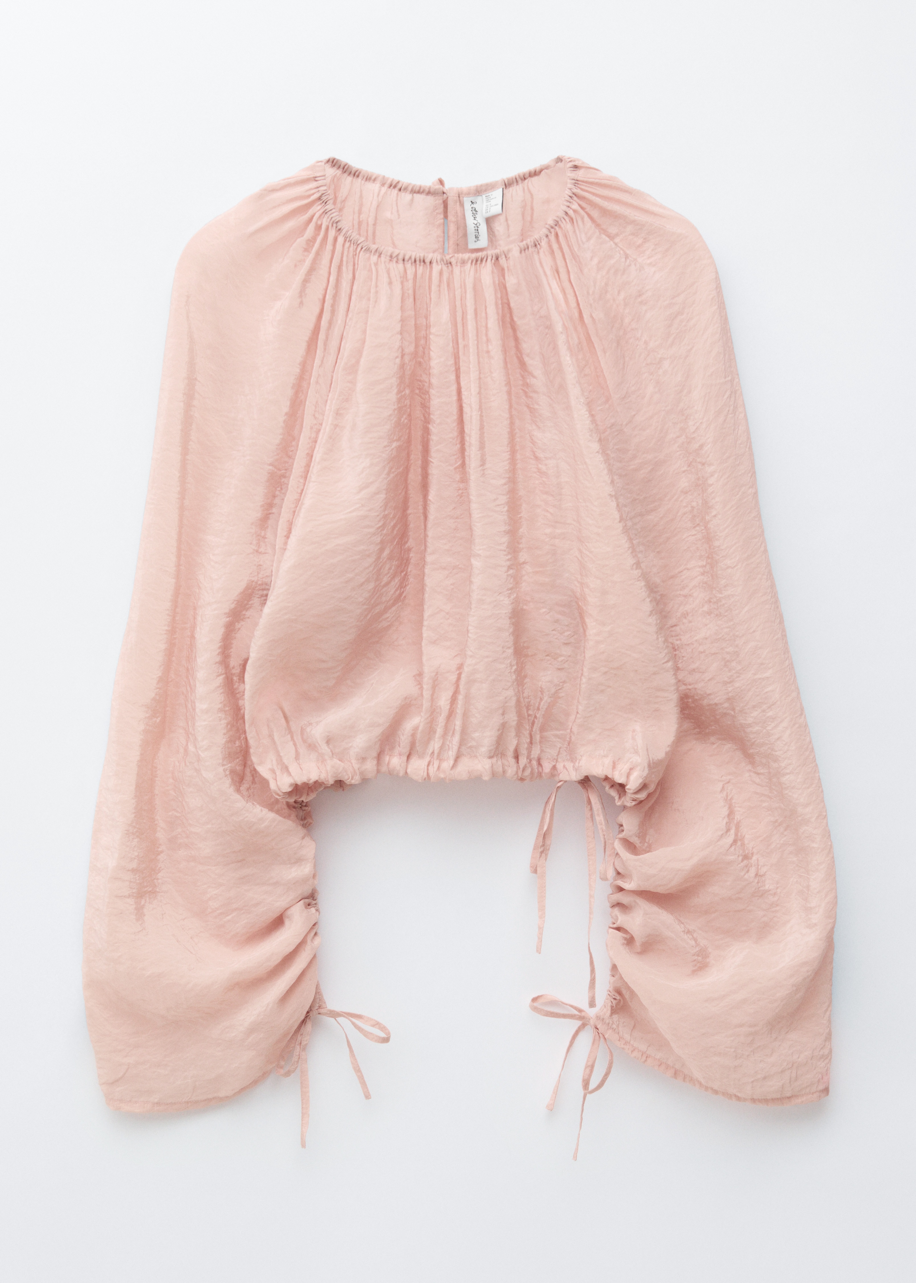 Voluminøs bluse med båndebånd - Rosa beige