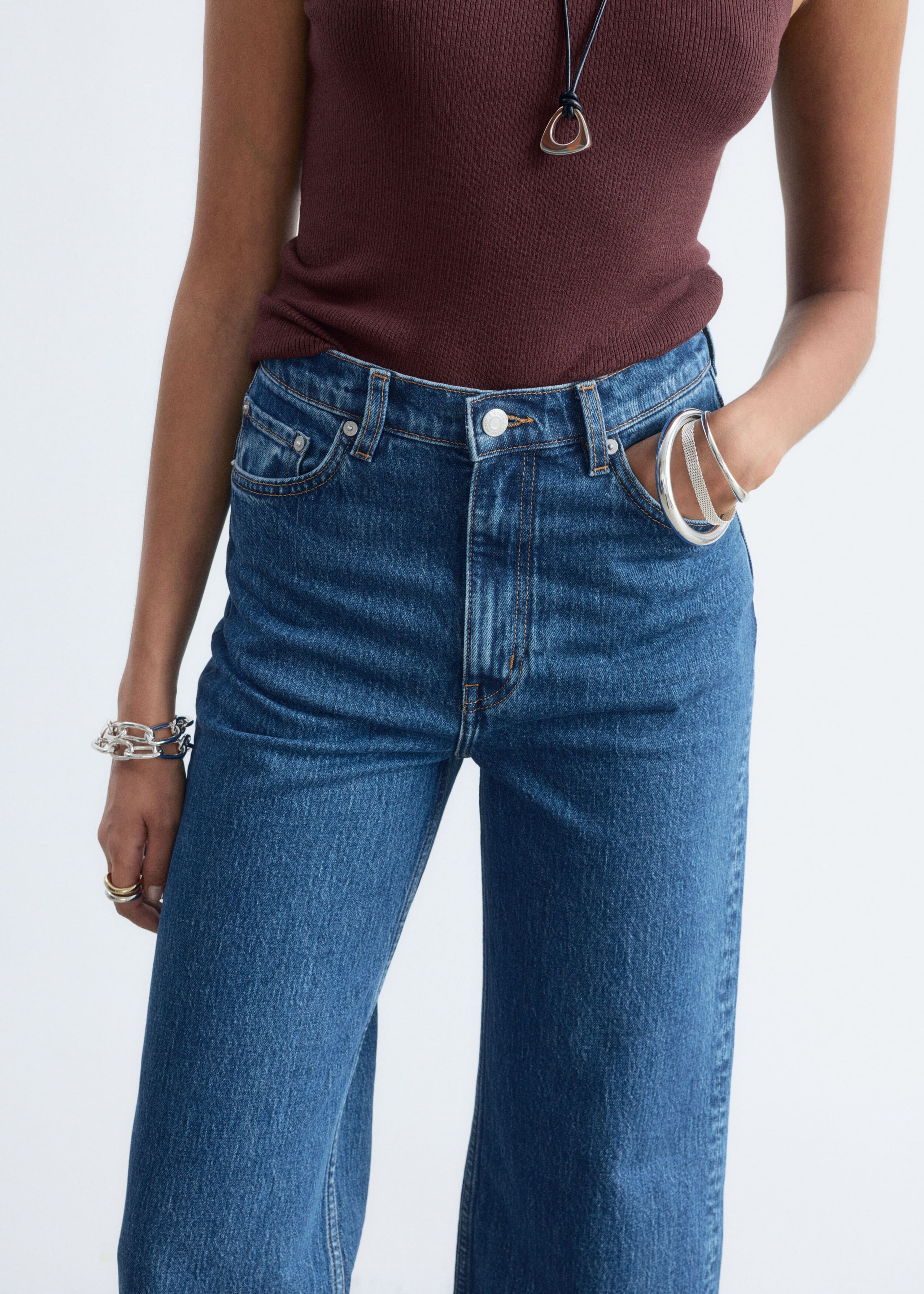 Croppade jeans med vida ben – Mellanblå – lookbook