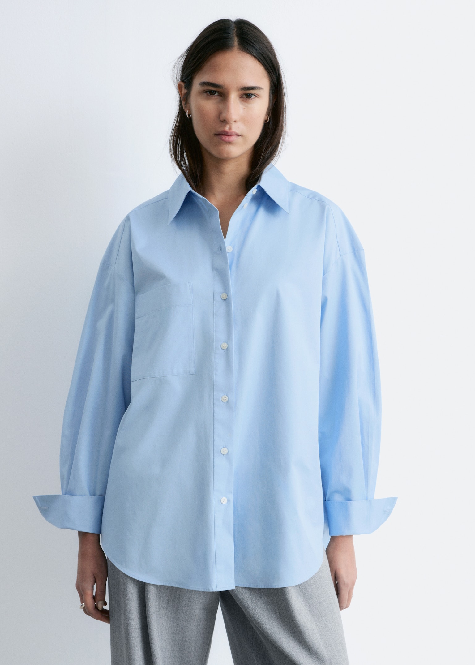 Oversized Shirt - Light Blue/White/Brown Stripes - 4