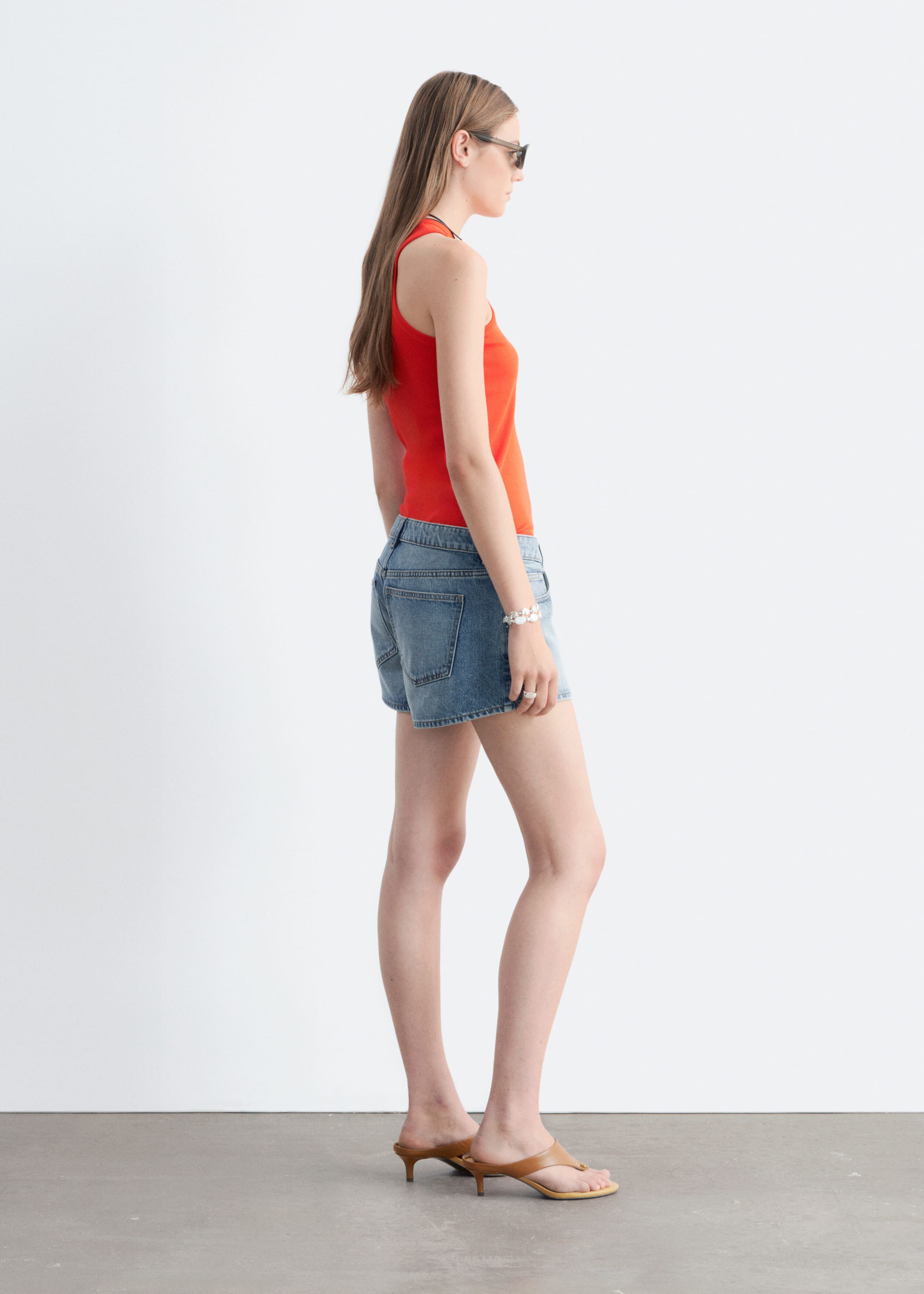 Low-Waist Denim Mini Shorts - Mid Blue - Lookbook
