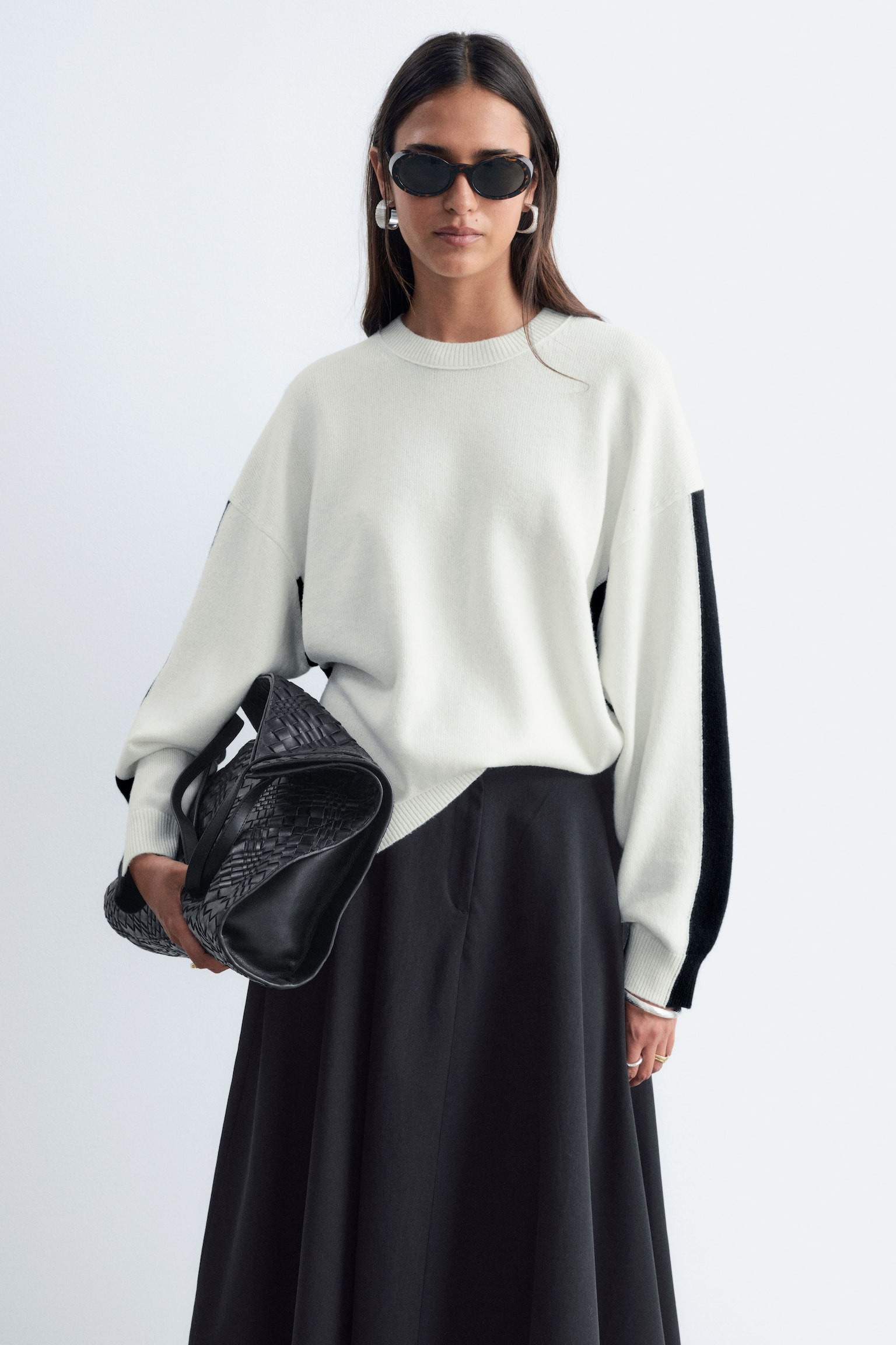 Oversized Knit Jumper - Off White/Black/Grey Melange - 1