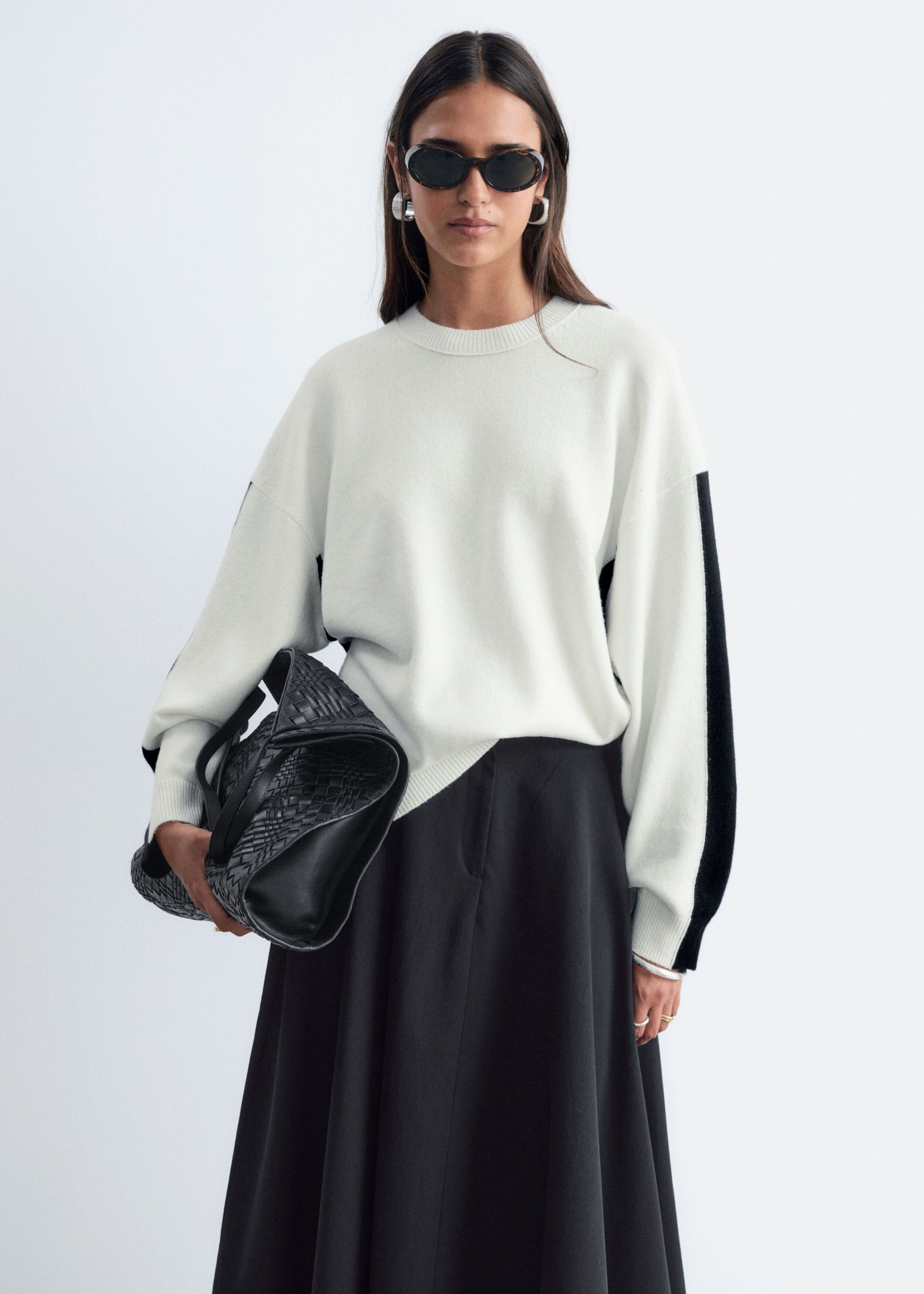 Oversized Knit Sweater - Off White/Black - Lookbook