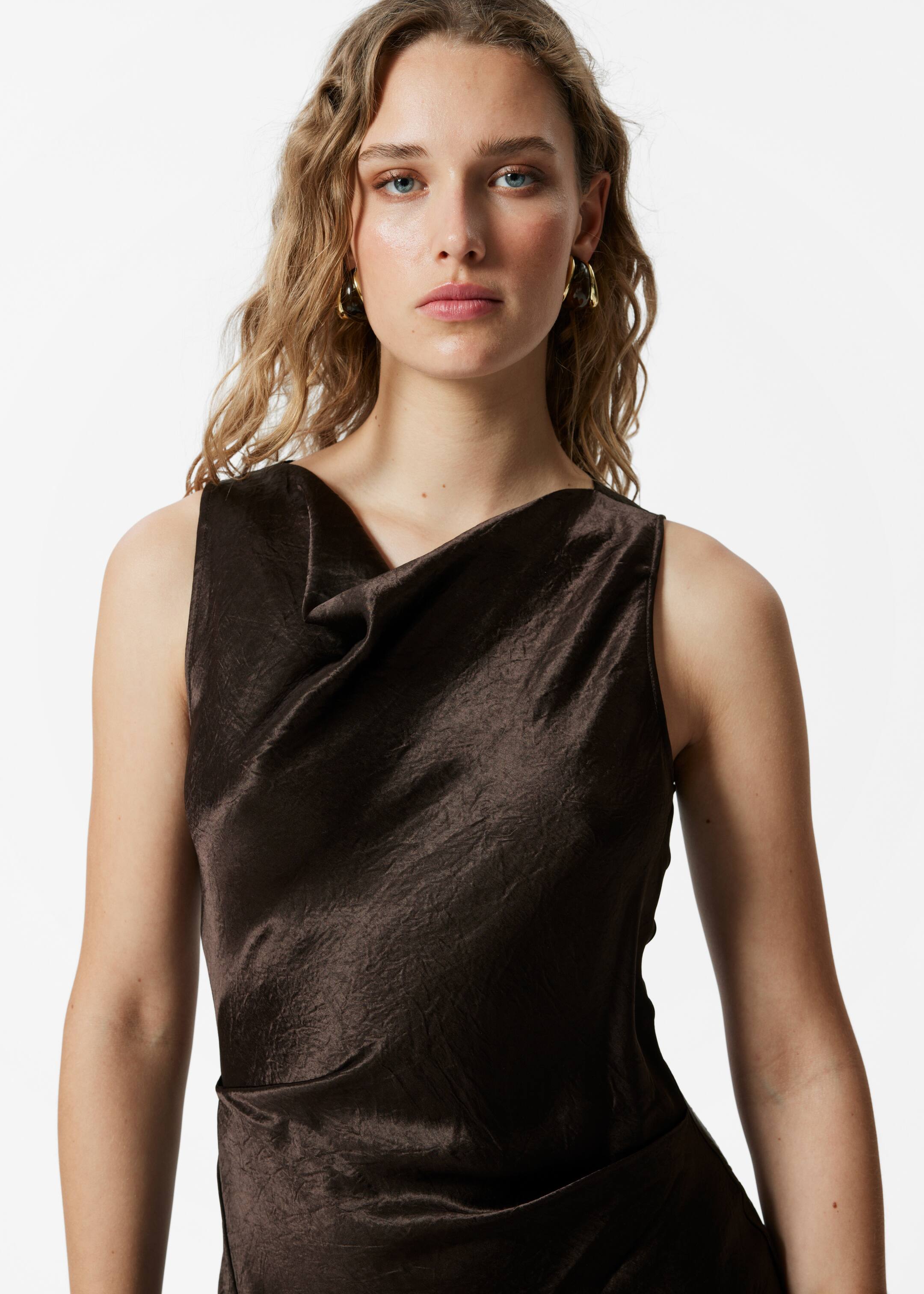 Ingrandisci l'immagine: Draped Satin Midi Dress - Dark Brown - DONNA | H&M CH 2