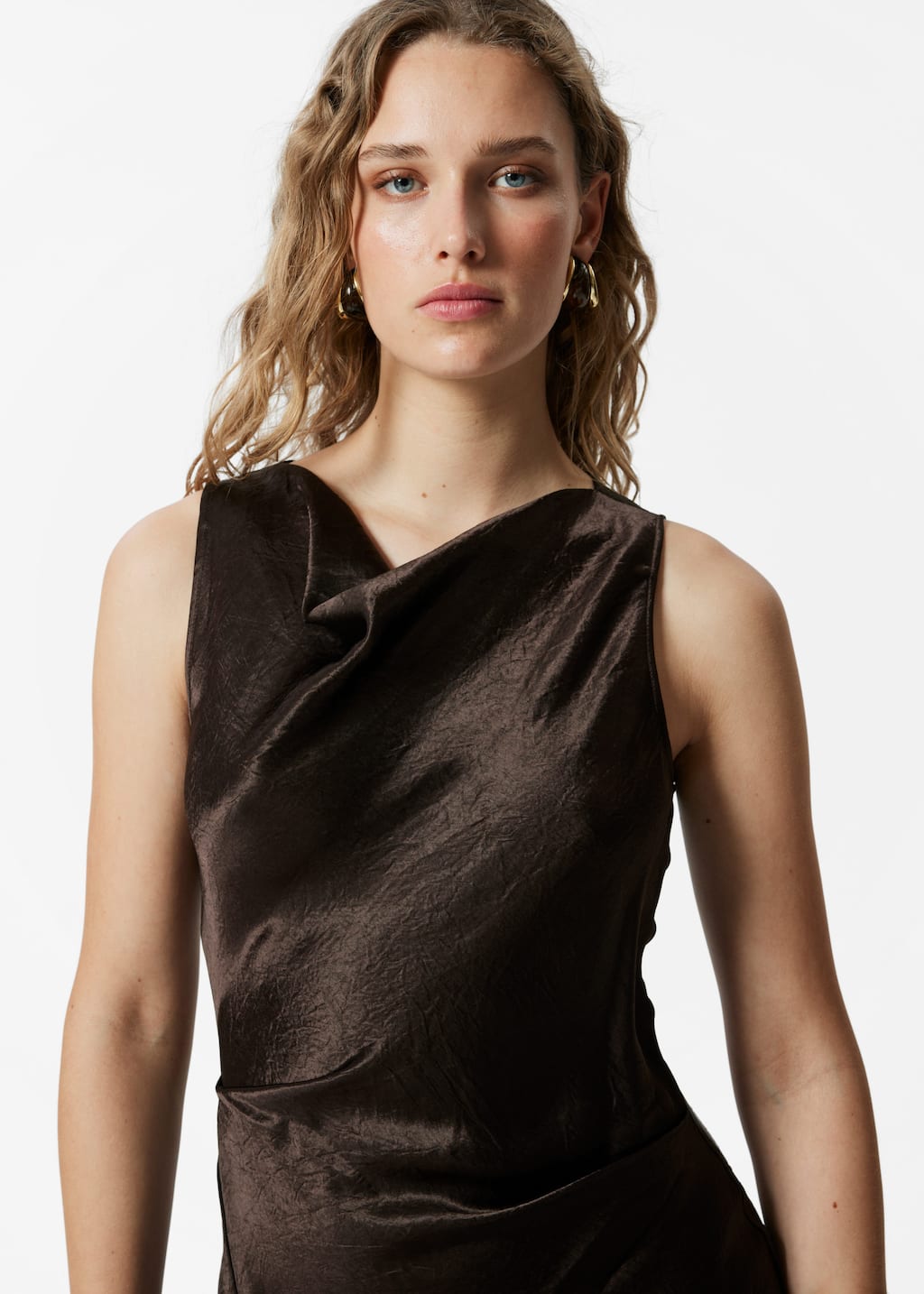Image of Draped Satin Midi Dress