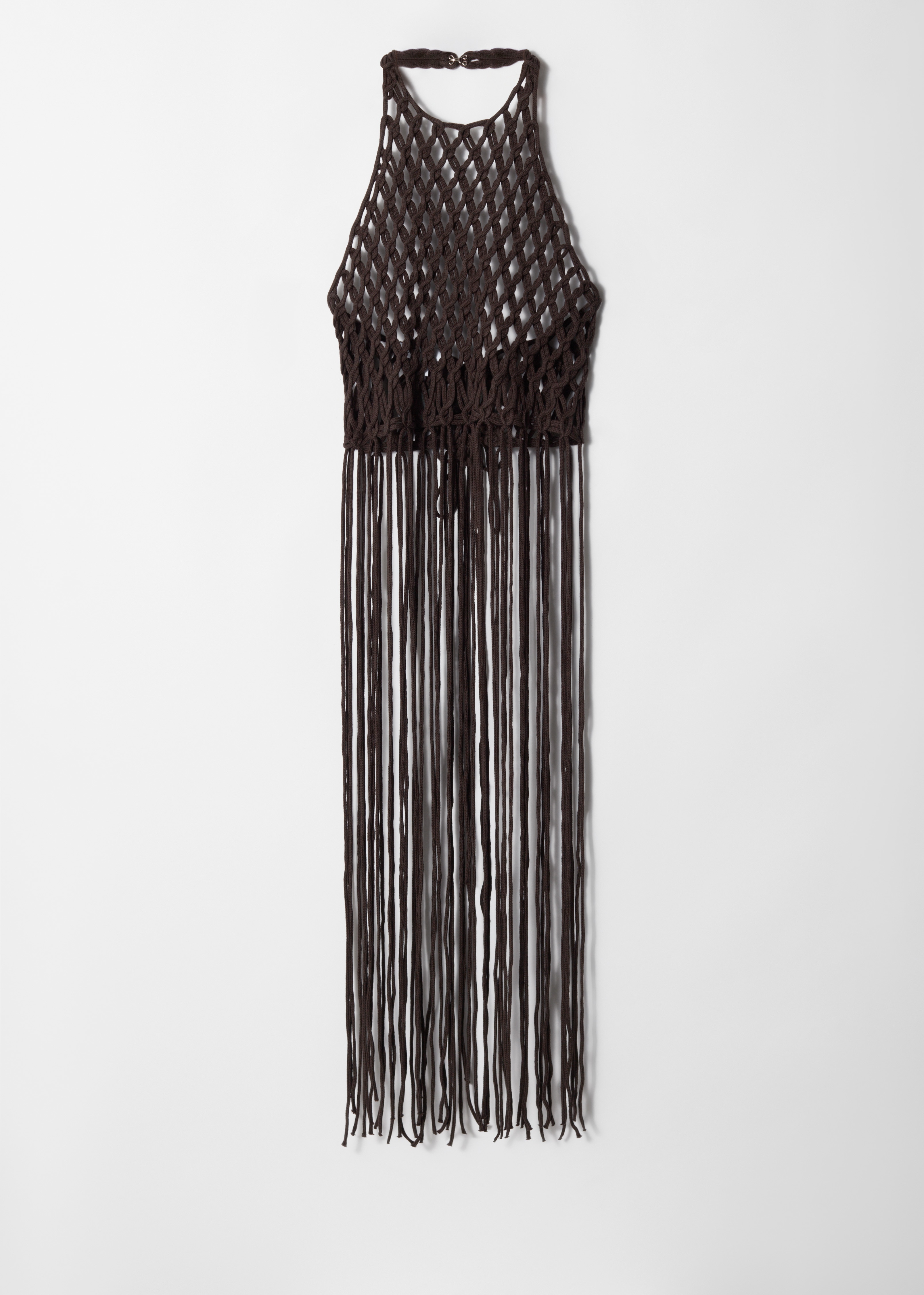 Top halter cu franjuri macramé - Maro Închis