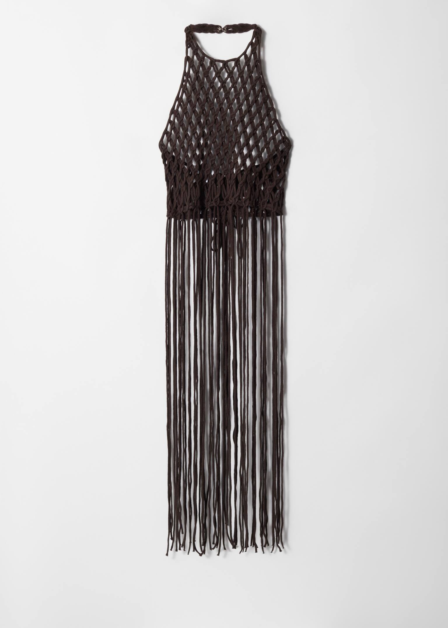 Haut à dos nu en macramé à franges - Marron foncé - 2