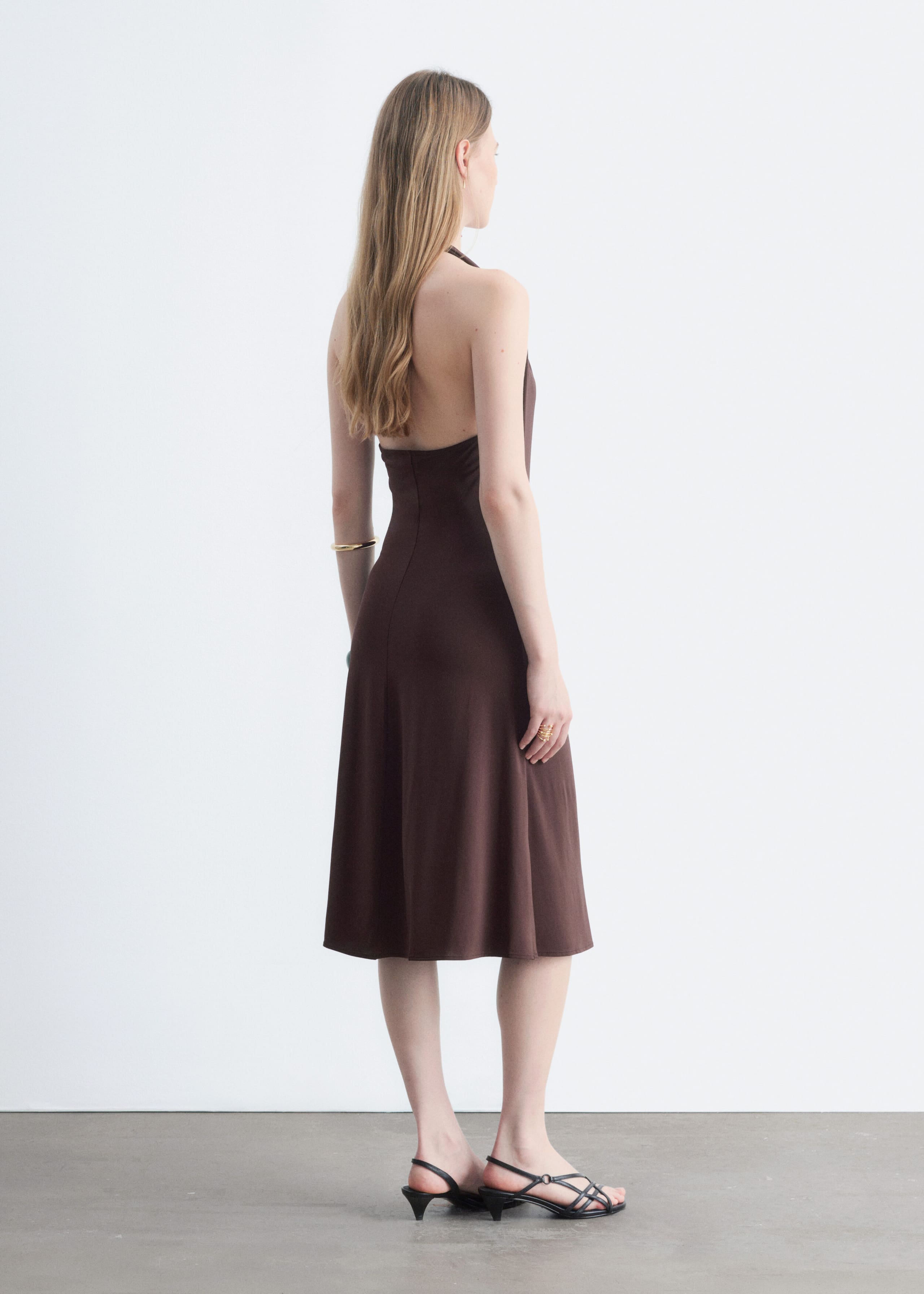 Halterneck Jersey Midi Dress - Dark Brown - Lookbook