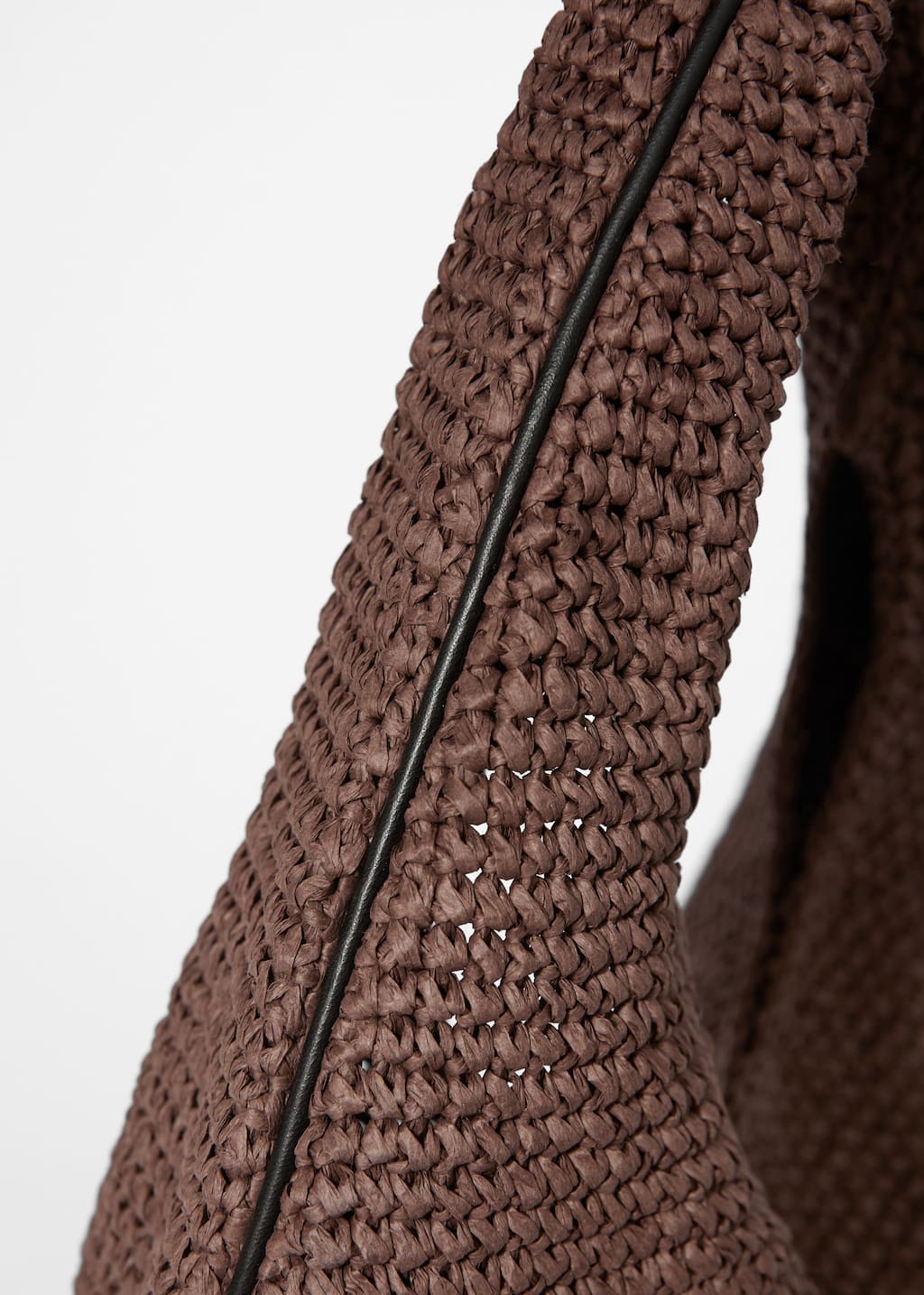 Image of Leather-Piping Straw Shoulder Bag