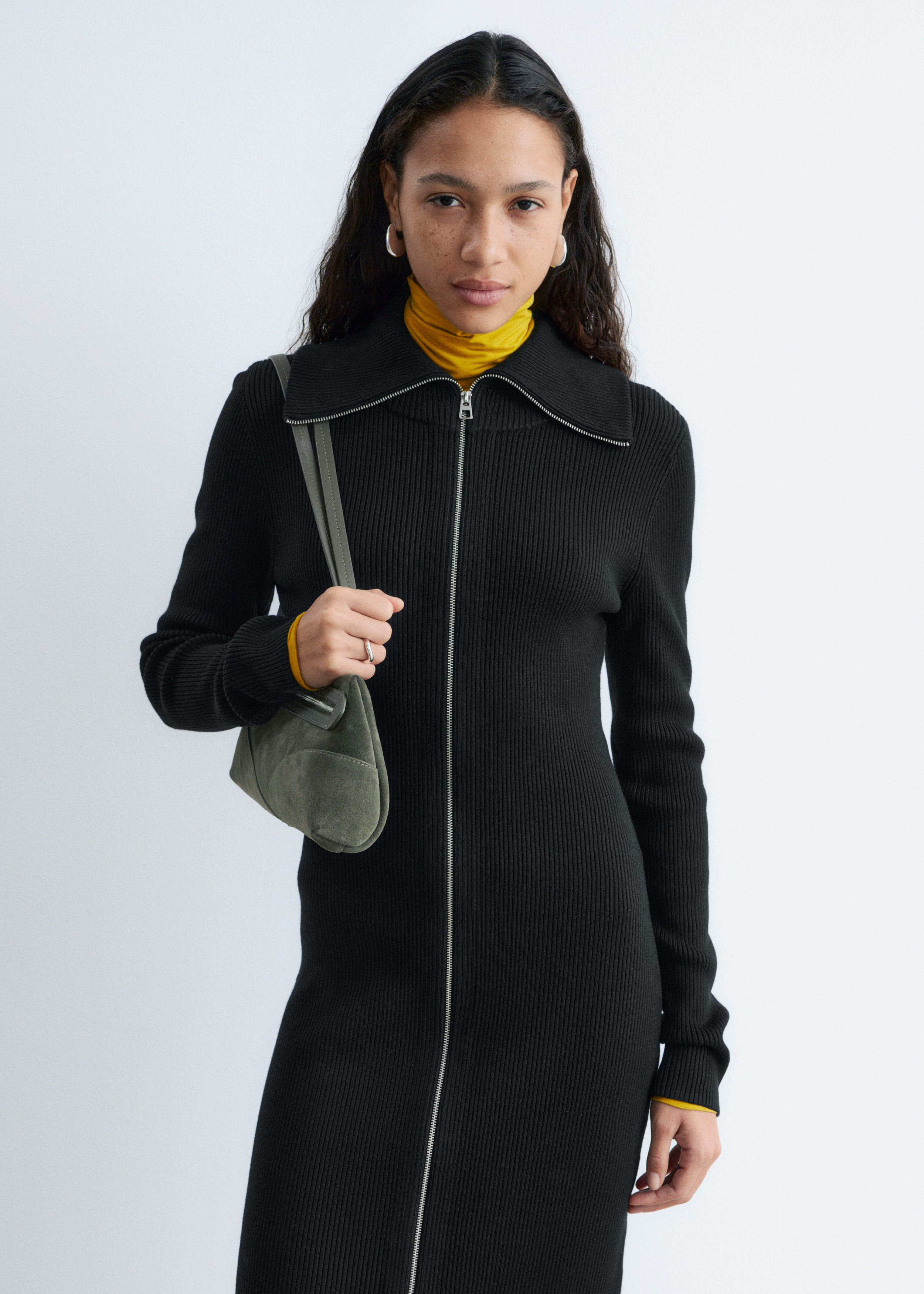 Ribbed Zip-Front Midi Dress - Black - & Other Stories US