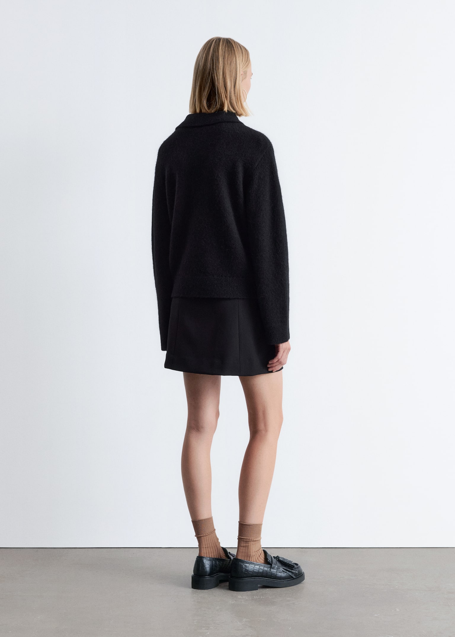 Sweter z kołnierzem z domieszką alpaki - Czarny/Jasnożółty/Jasnoszary/Biały - 6