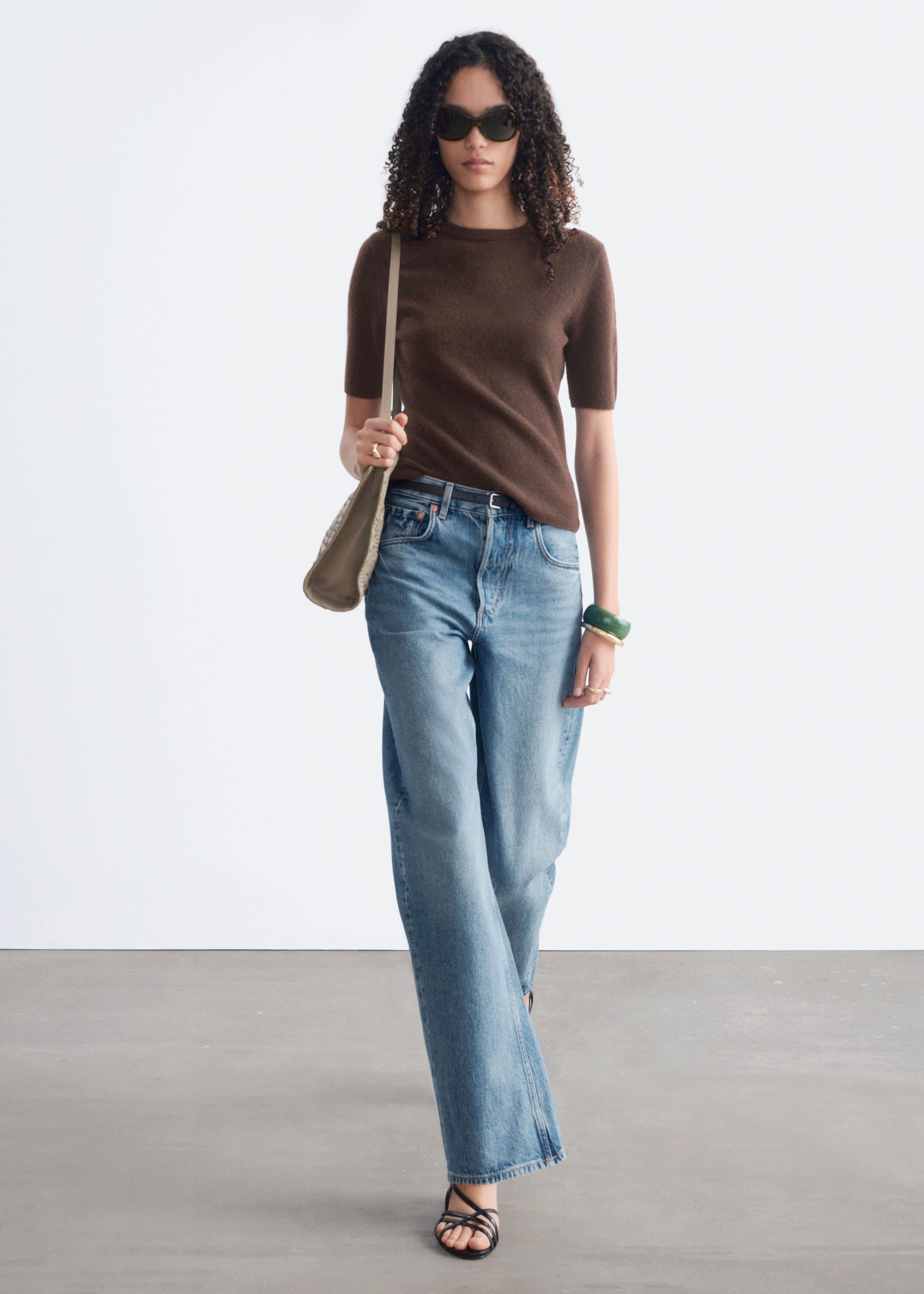 Short-Sleeve Cashmere Top - Blue - Lookbook