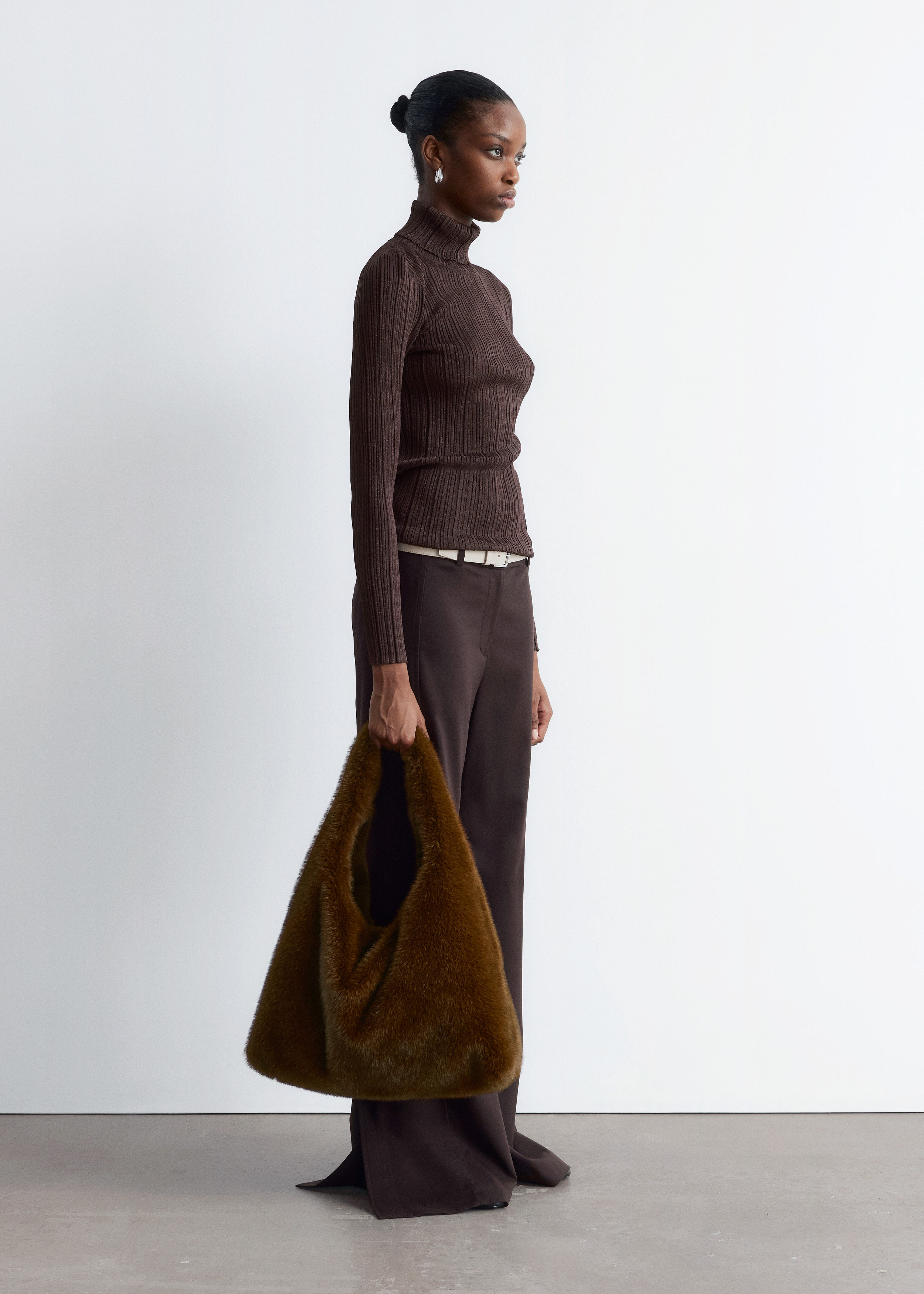 Rib-Knit Lurex Turtleneck - Dark Brown - & Other Stories US