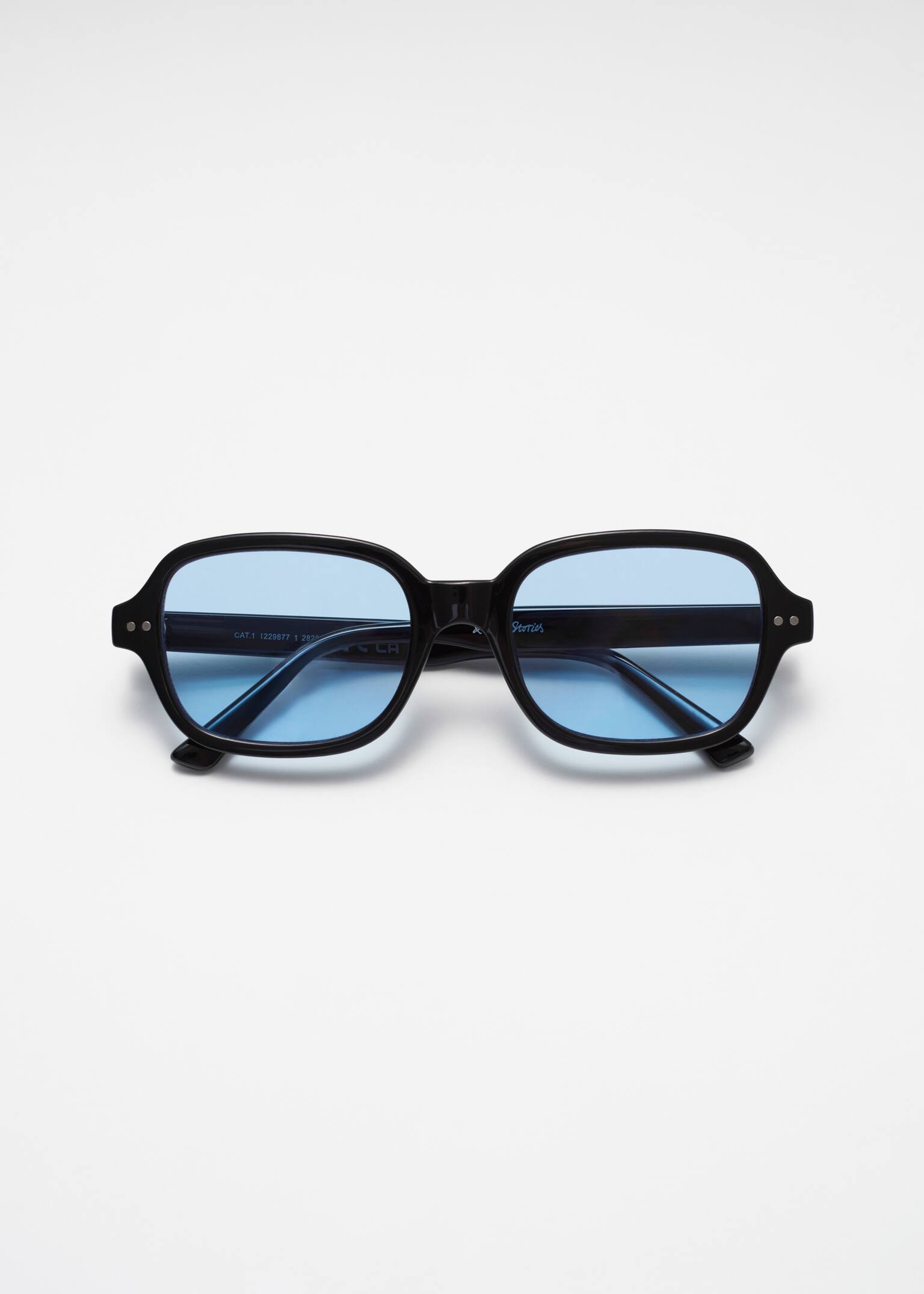 Rectangular Frame Sunglasses - Black/Light Blue - 2