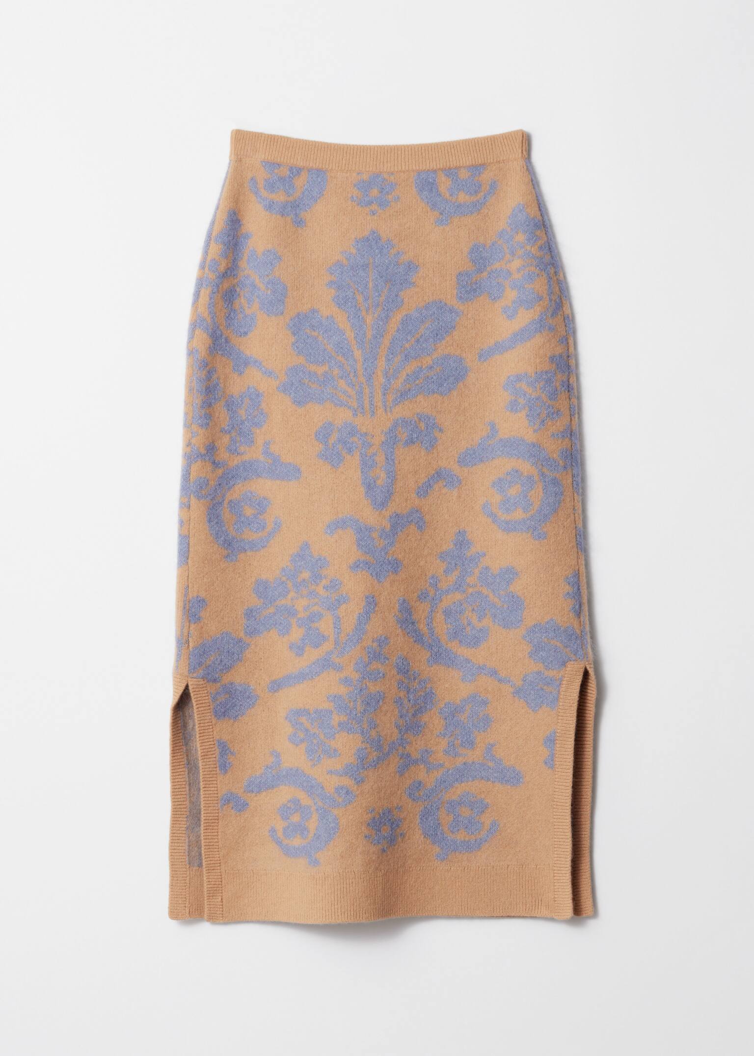 Knitted Jacquard Skirt - Green / Floral