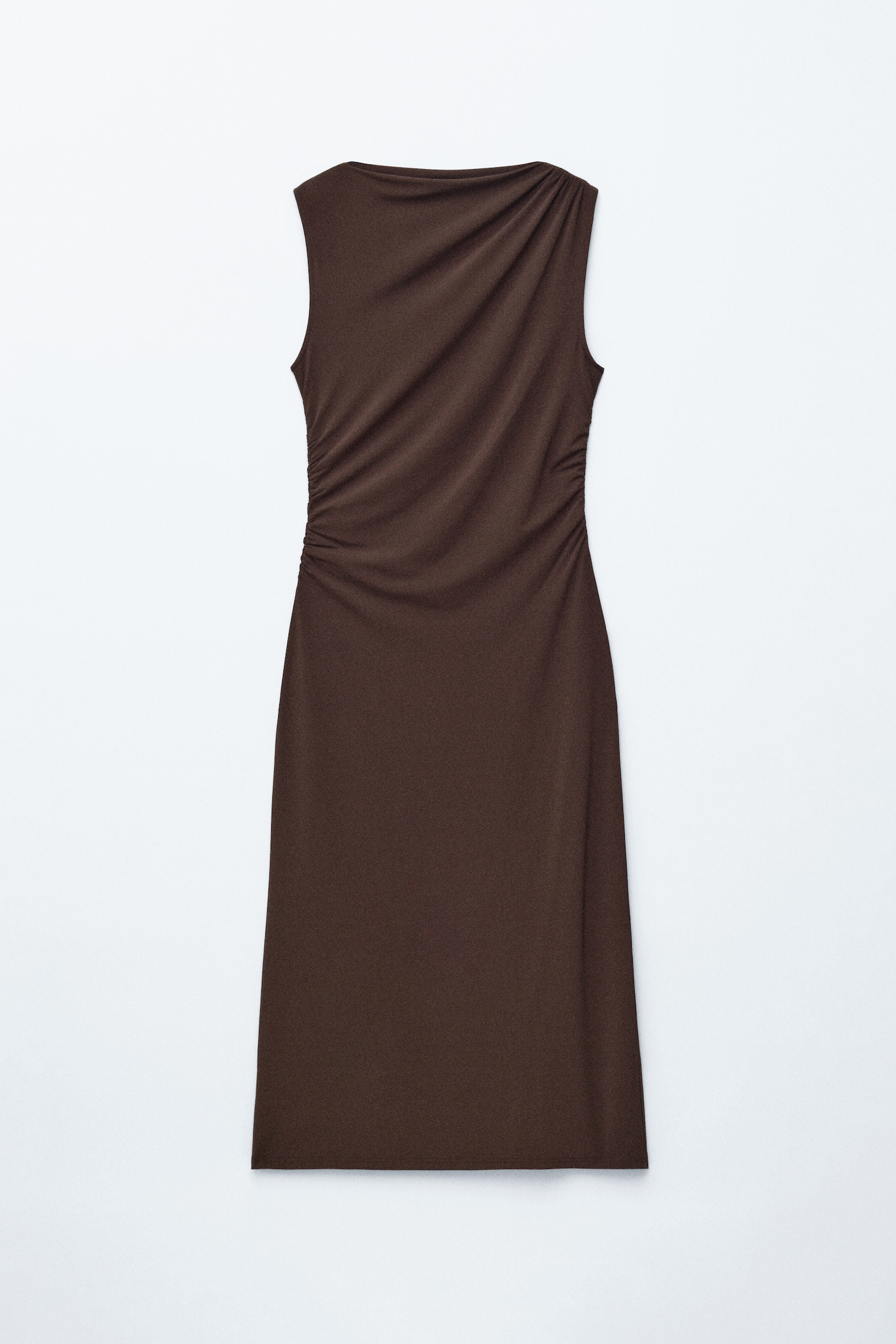 Ärmelloses, drapiertes Midikleid - Dunkelbraun/Dunkelorange - 2