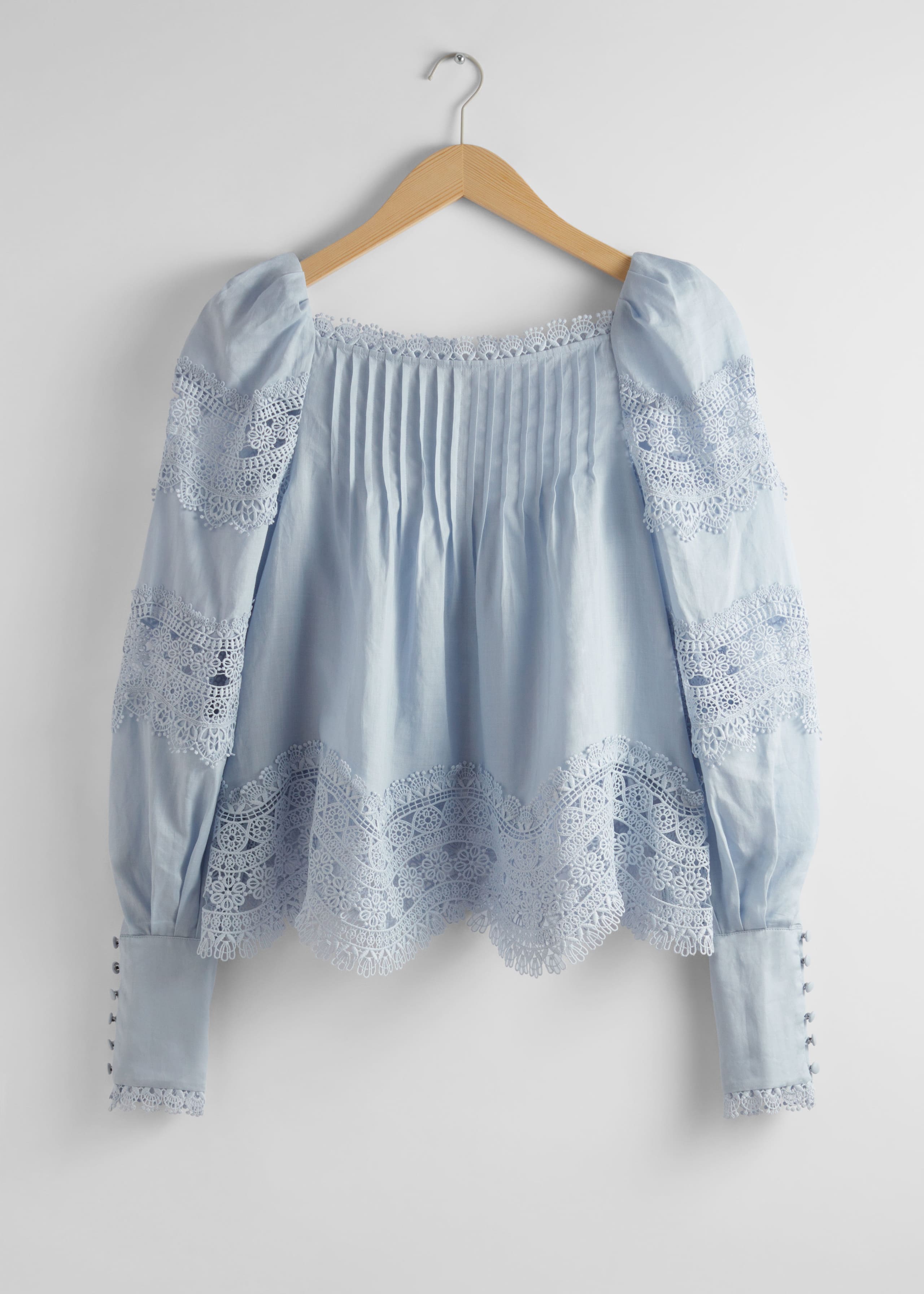 Blusa con finitura in pizzo - Azzurro - Natura morta