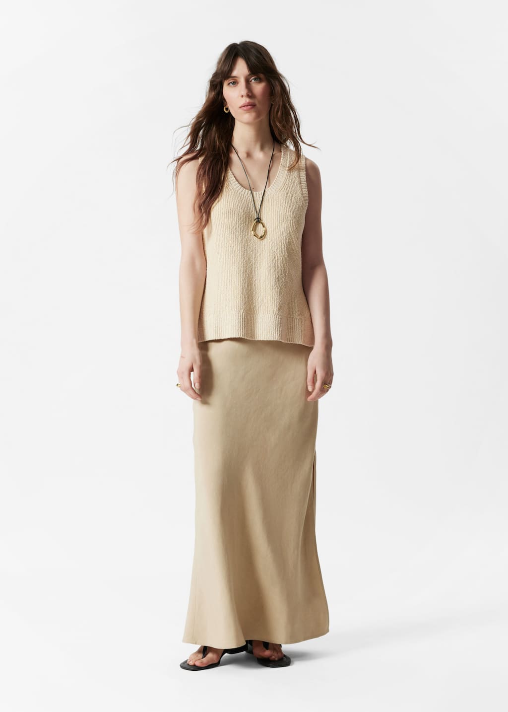 Maxifalda de cintura alta - Beige - Lookbook