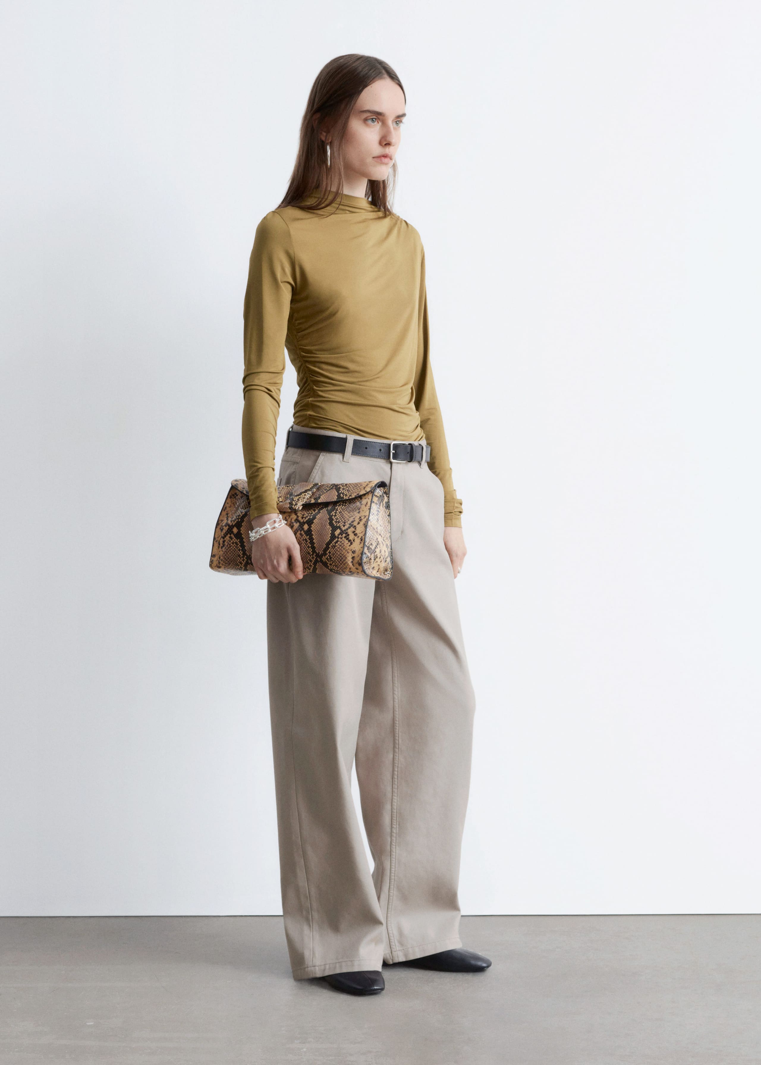Image of Wide-Leg Twill Trousers