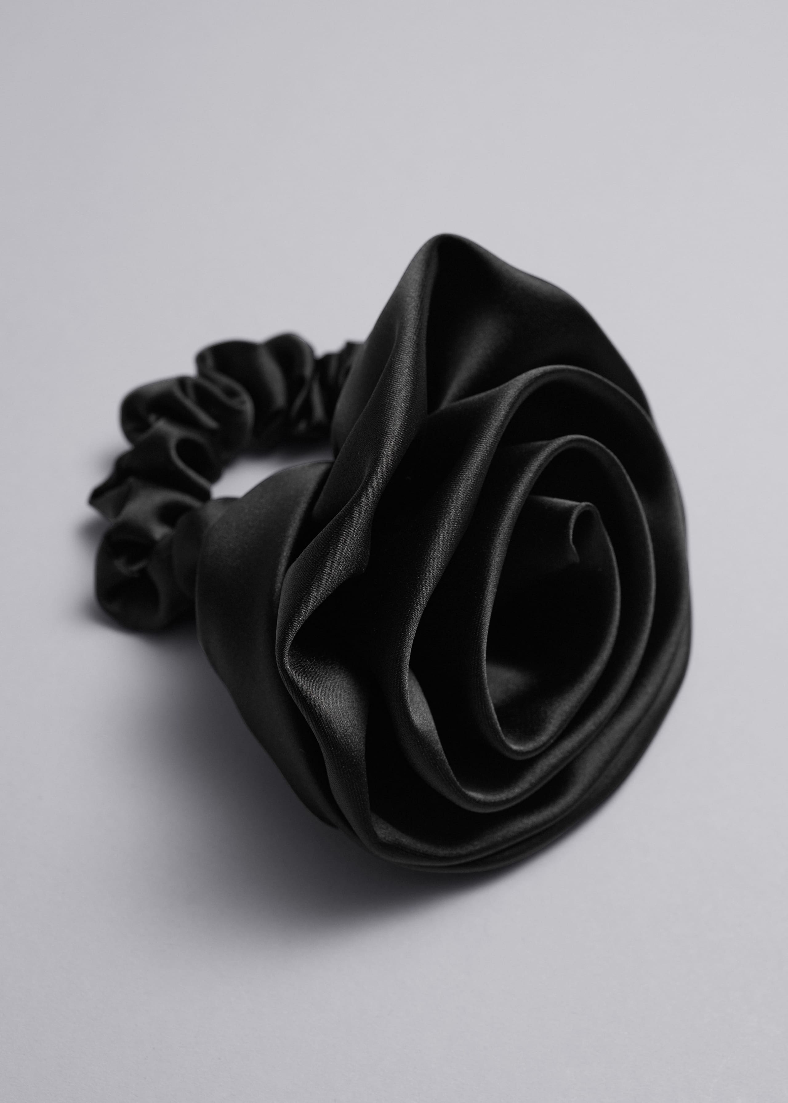 Satin Rose Scrunchie - Black - Still Life