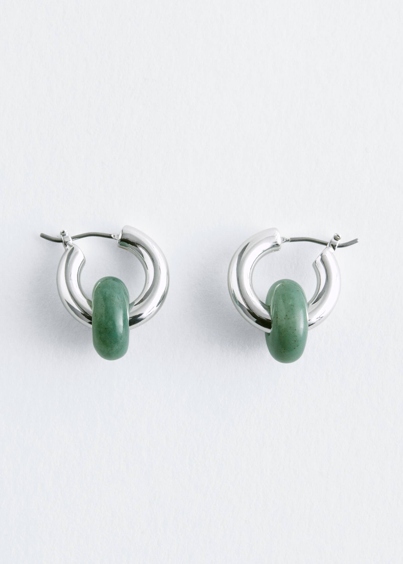 Pendientes de aro con cuentas de piedra - Plata/Verde