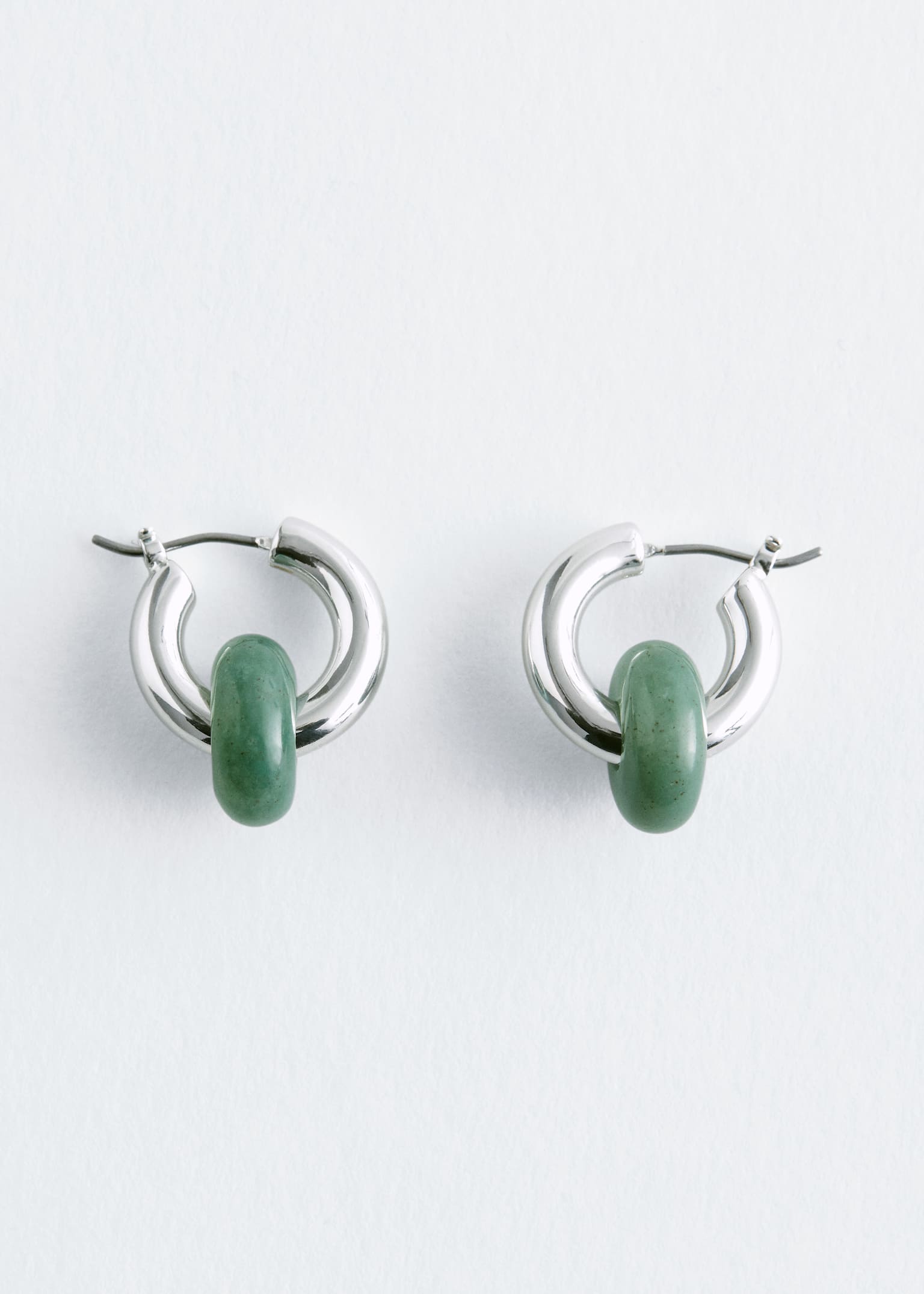 Créoles à perles en pierre - Argenté/Vert