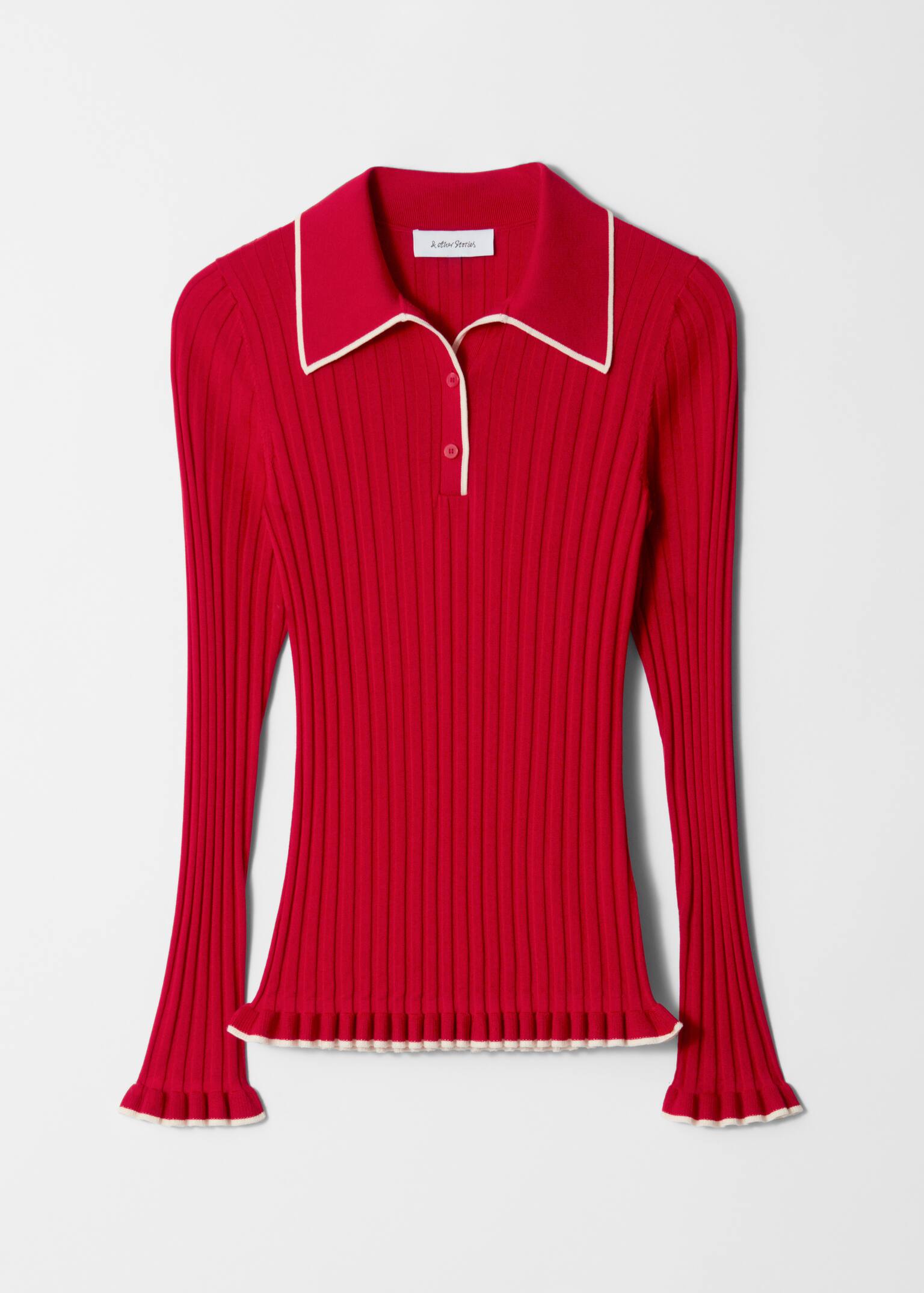 Rib-Knit Polo Shirt - Red/Black - 2