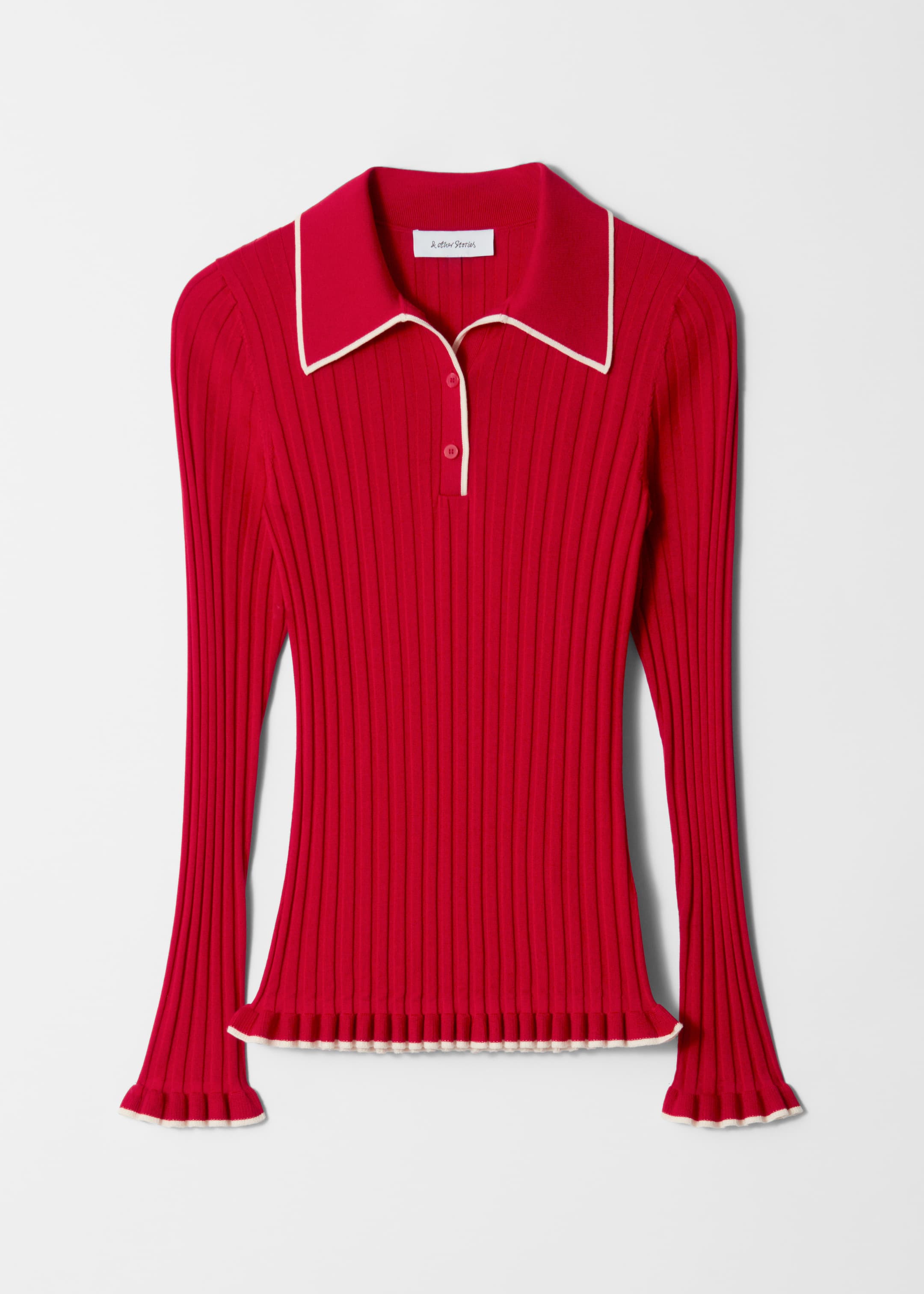 Visa större bild: Ribbstickad pikétröja - Röd - DAM | H&M SE 5