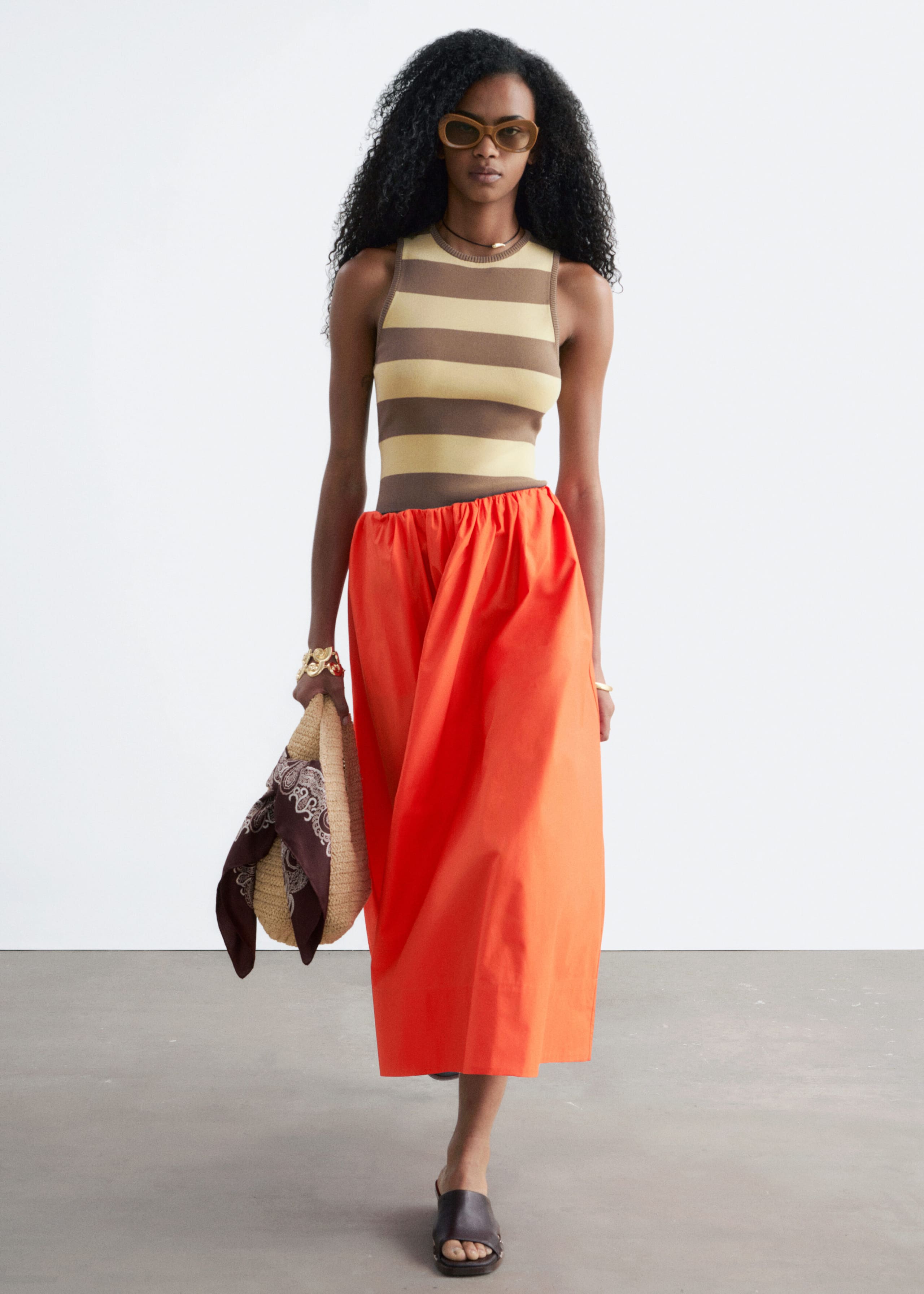 Knitted Tank Top - Beige/Striped - Lookbook
