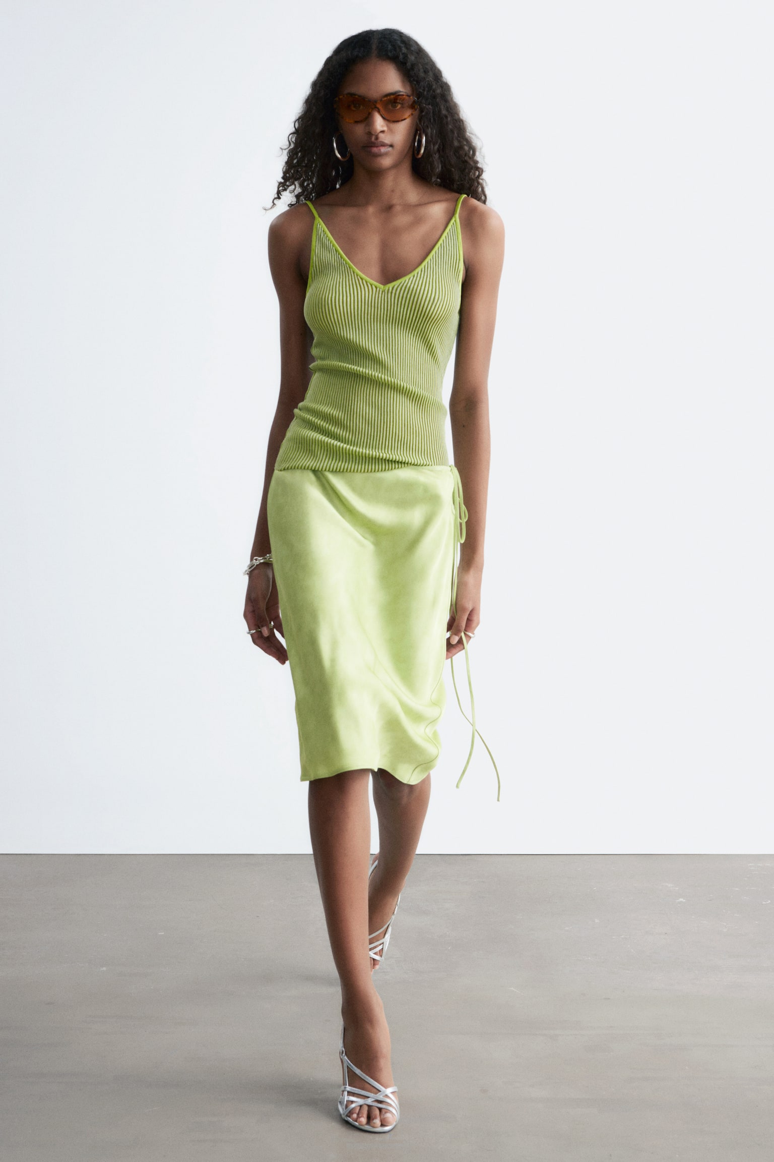 Satijnen sliprok tot op de knie - Lichtgroen - 4