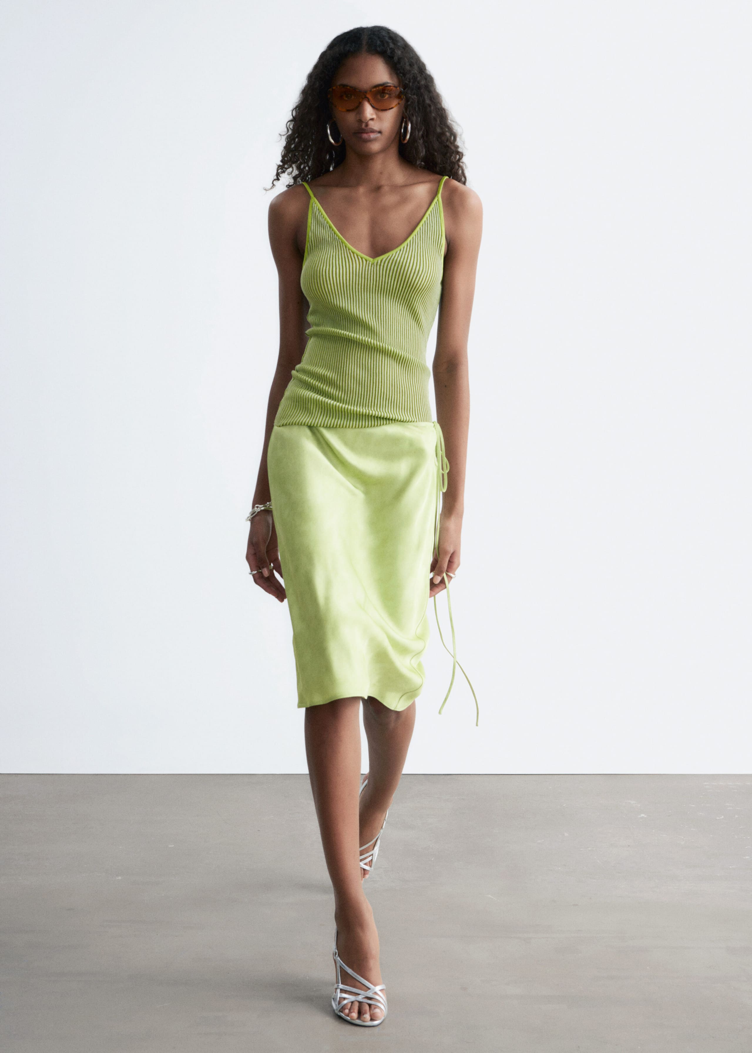 Image of Satin Knee-Length Slip Skirt