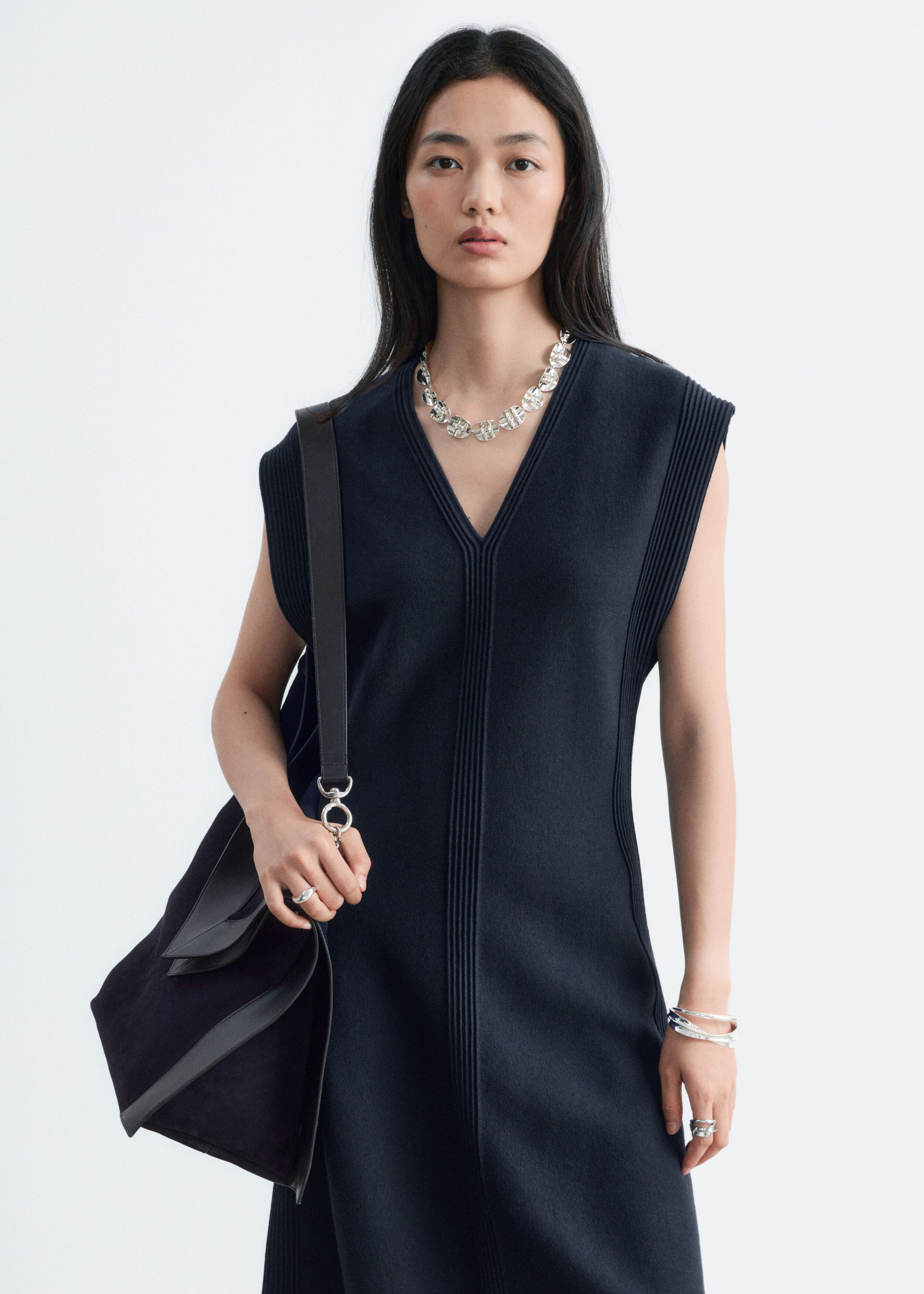 Cotton-Wool Midi Dress - Dark Blue - Lookbook
