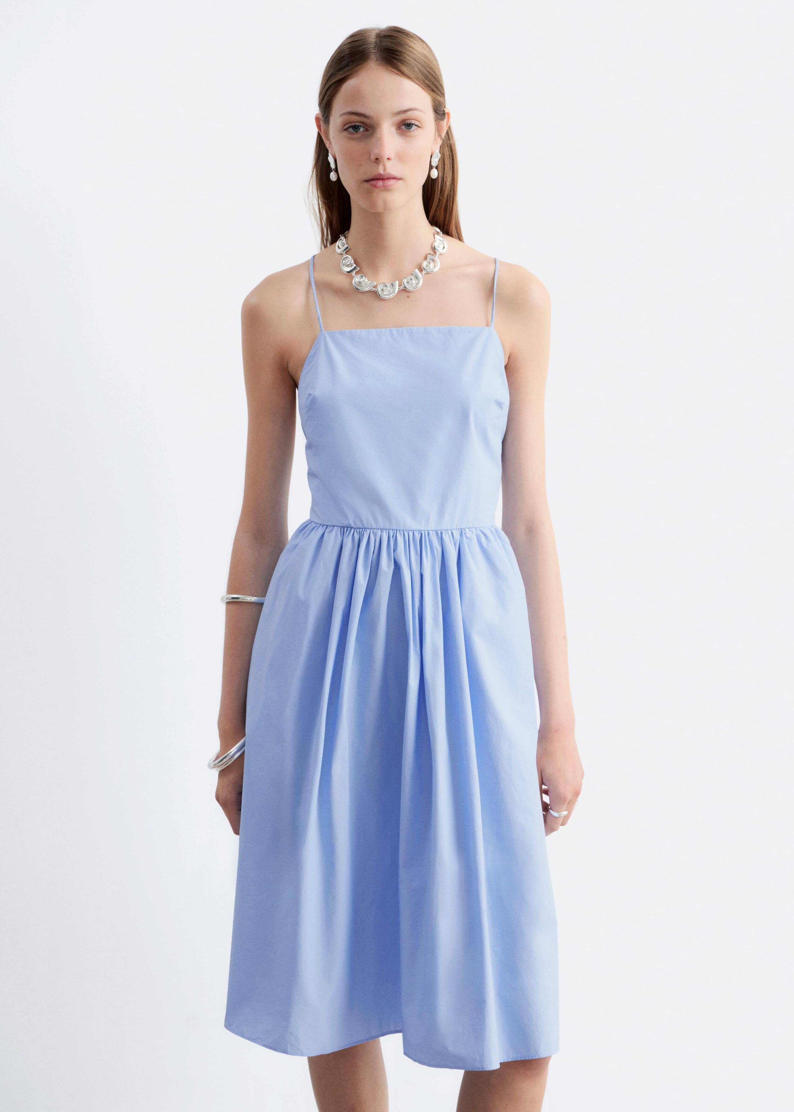 Cotton Midi Dress - Light Blue - Lookbook